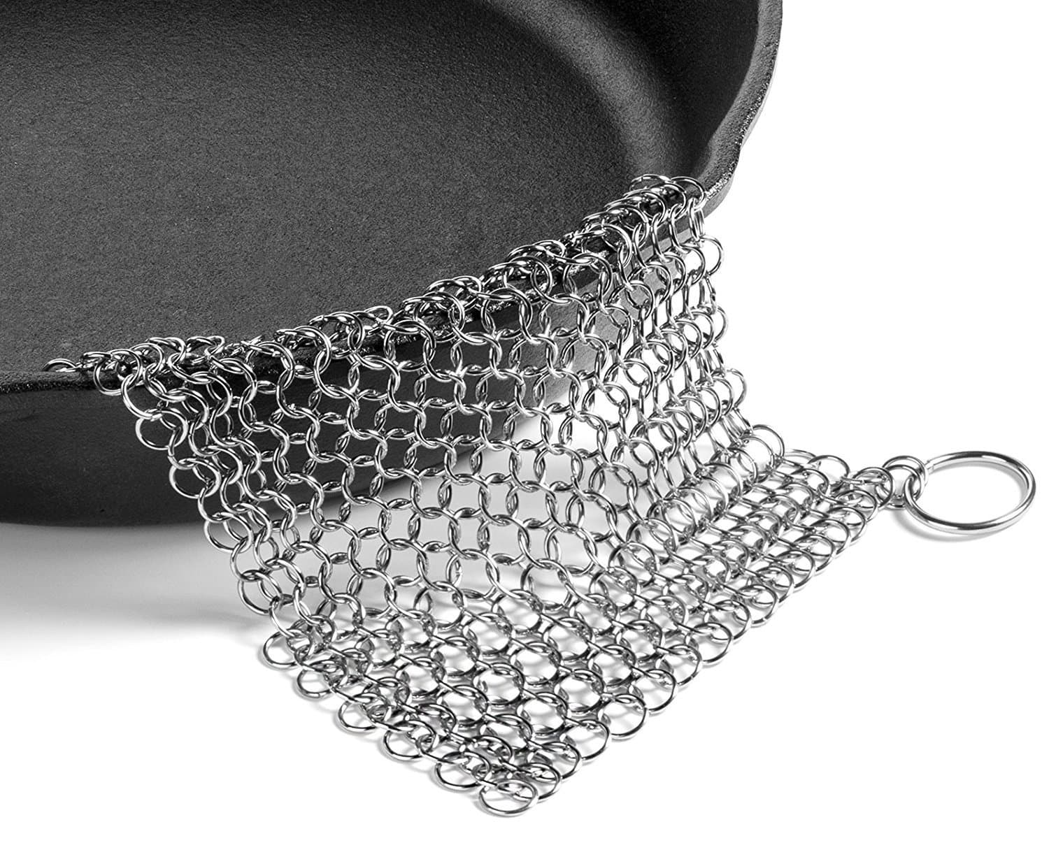 Efaithtek 8"x6" Stainless Steel Cast Iron Cleaner -Premium 316 Stainless Steel Chainmail Scrubber for Cast Iron Pan,Skillet, Wok, Pot and Cookware
