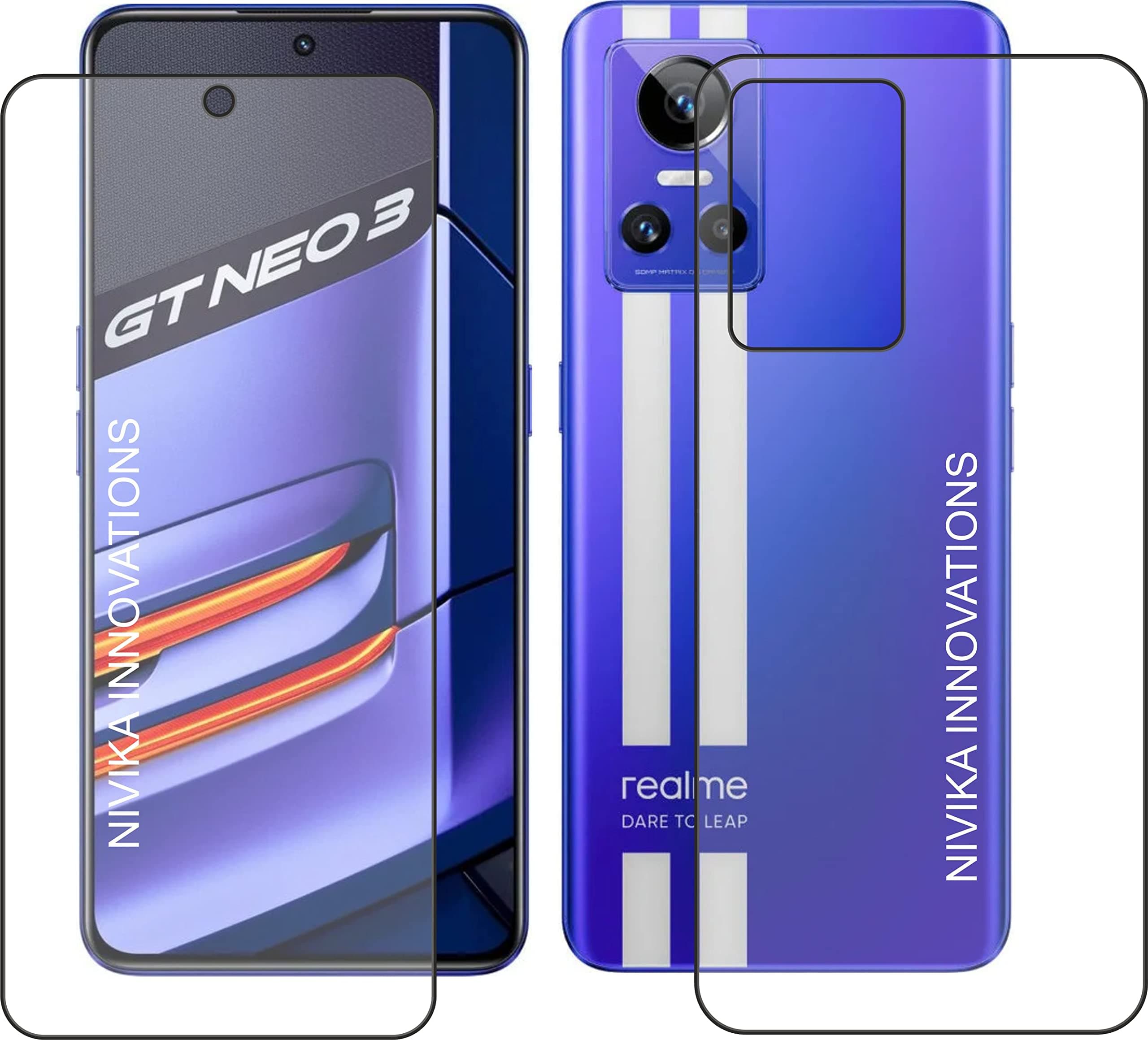 Nivika Innovations Screen guard for Realme GT Neo 3 5G,combo pack of Front Clear 9h, Back carbonfiber protector and full edge to edge coverage