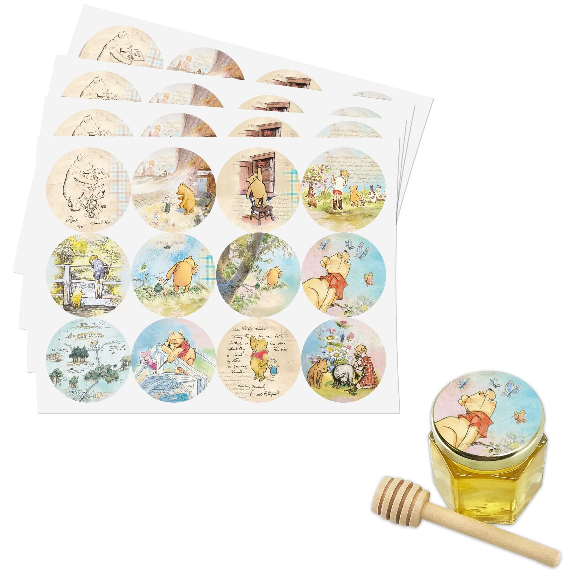 Colorful Pooh Stickers 48 Pcs Honey Jar Stickers Labels Winnie Baby Shower Decorations Bee Birthday Party Decorations Supplies Food Favors