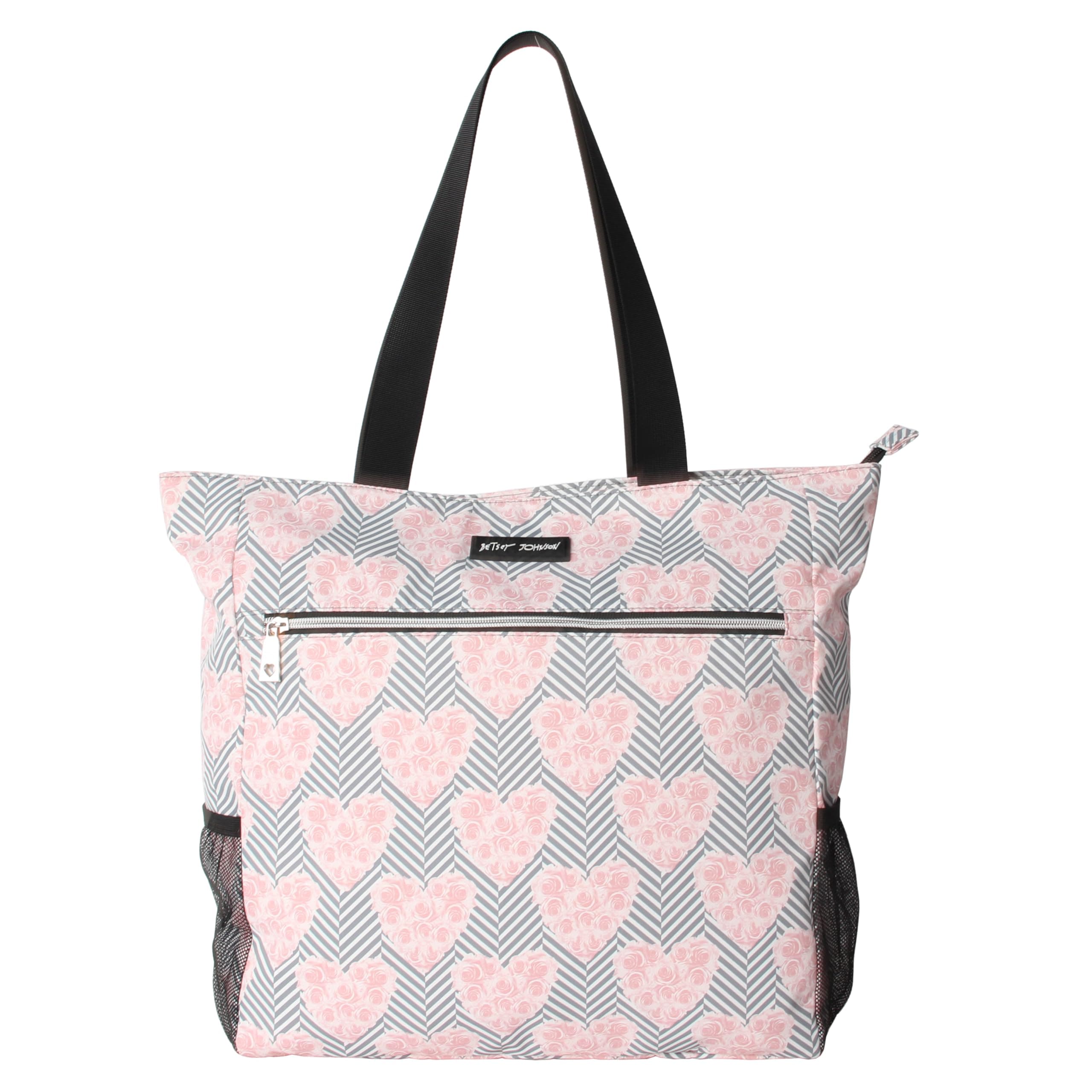 Betsey Johnson 15.6 Inch Zipper Beach Tote Bag Lightweight Large Durable Polyester with Mesh Side Pockets for Gym Work