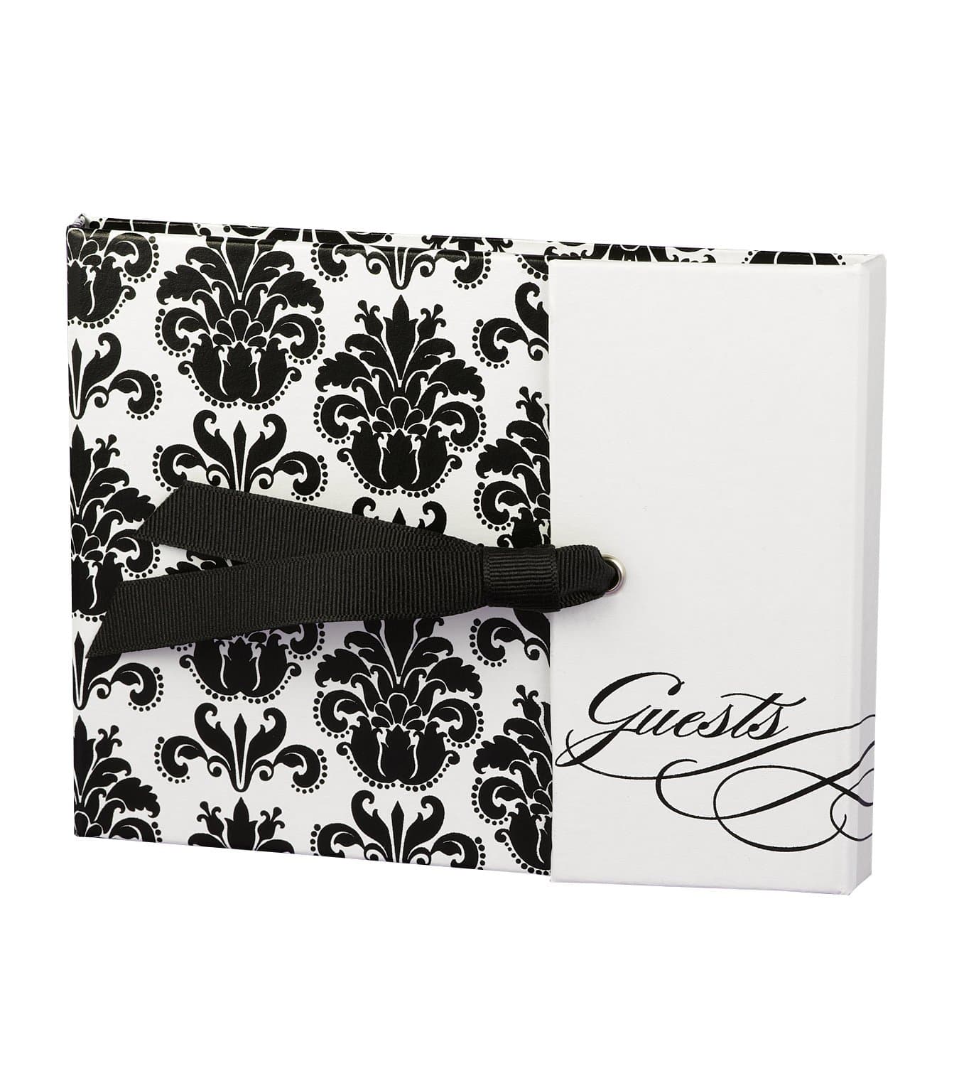 Sourced Hortense B. Hewitt Wedding Accessories, Gatefold Guest Book, White with Black Damask, 7.5-Inches x 5.75-Inches