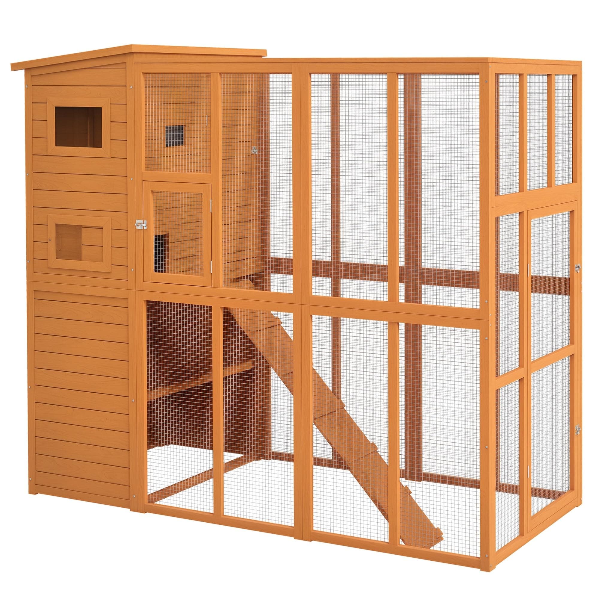 PawHut 77" x 38" x 69" Large Wooden Outdoor Cat Enclosure Catio Cage with Ramp and Covered House