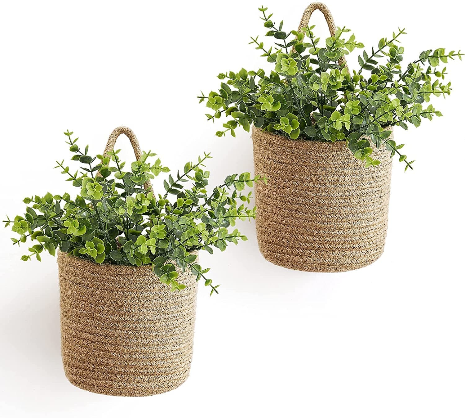 2 Pack Wall Hanging Rope Basket Farmhouse Decor, Jute Woven Storage Organizer Flower Plants Basket Set Rustic Wall Decor for Porch Living Room Bedroom Entryway,Brown