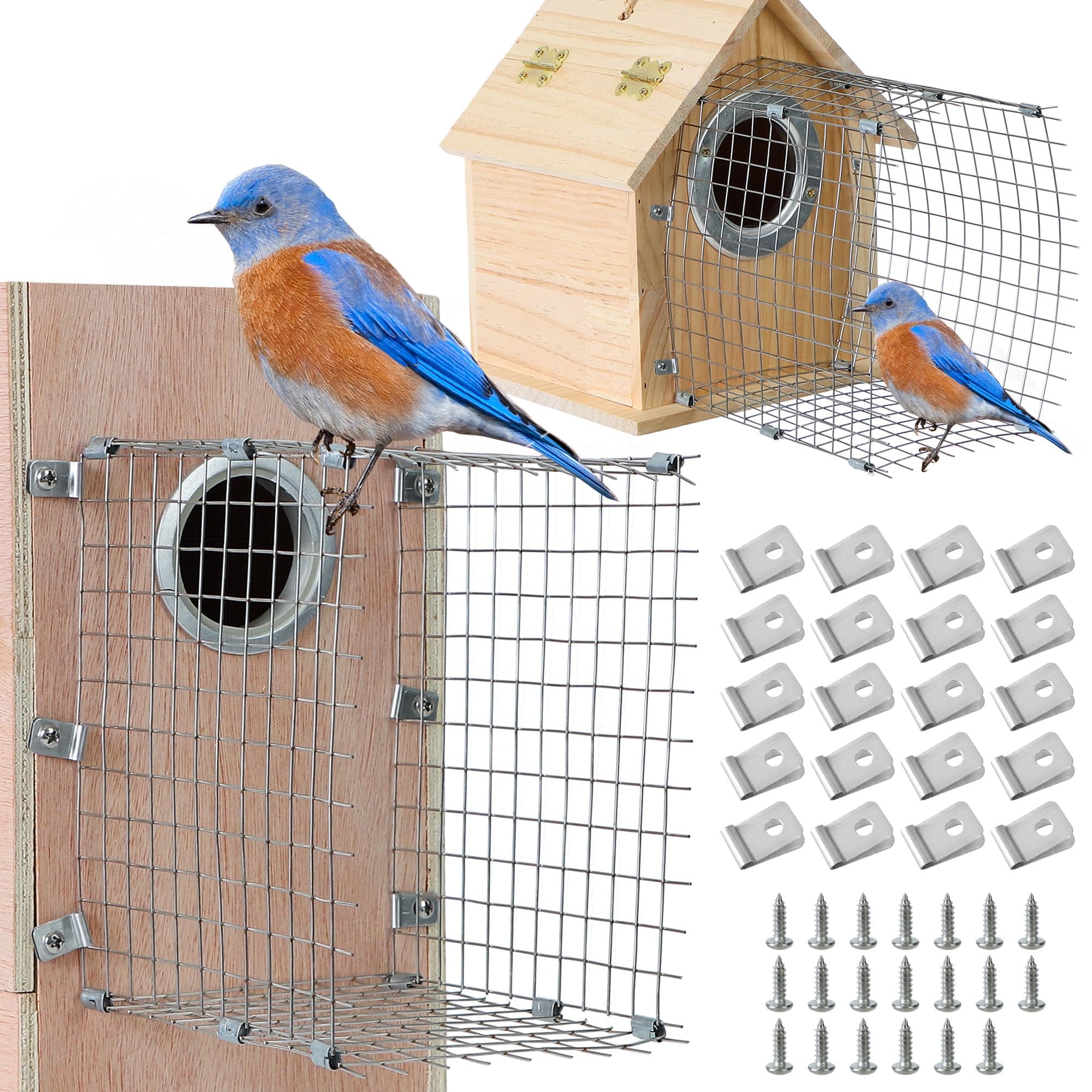 2 Pcs Bluebird House Predator Guards, Stainless Steel Wire Mesh, Silver, 4 x 6 x 6 inches, Protects Eastern Bluebird and Babies