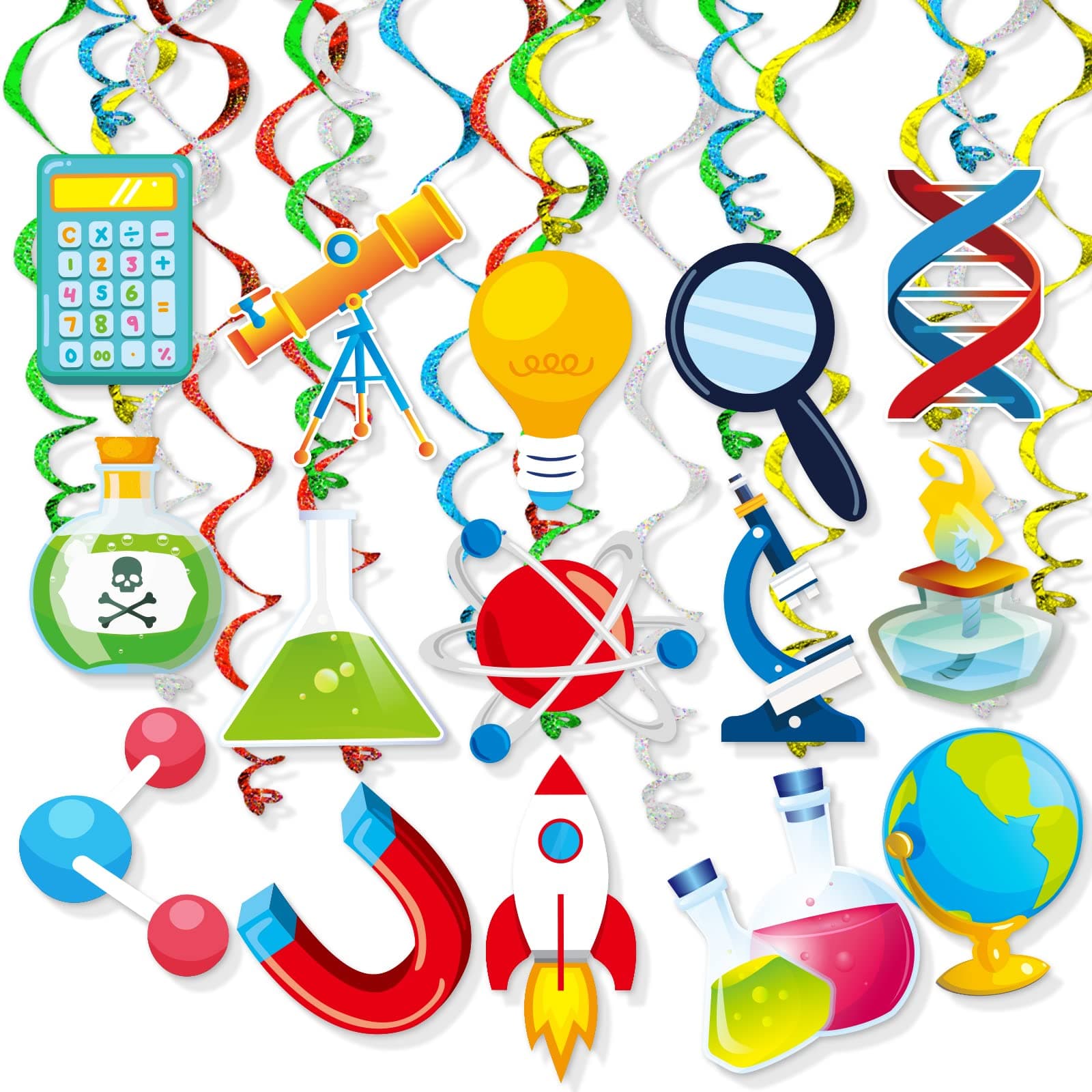 Science Swirl Party Decorations 30 Pack Science Mad Scientist Birthday Party Supplies Baby Shower Favors Hanging Swirl Spiral Streamers Banner Garland Cutouts Indoor Outdoor Wall Classroom Home Decor