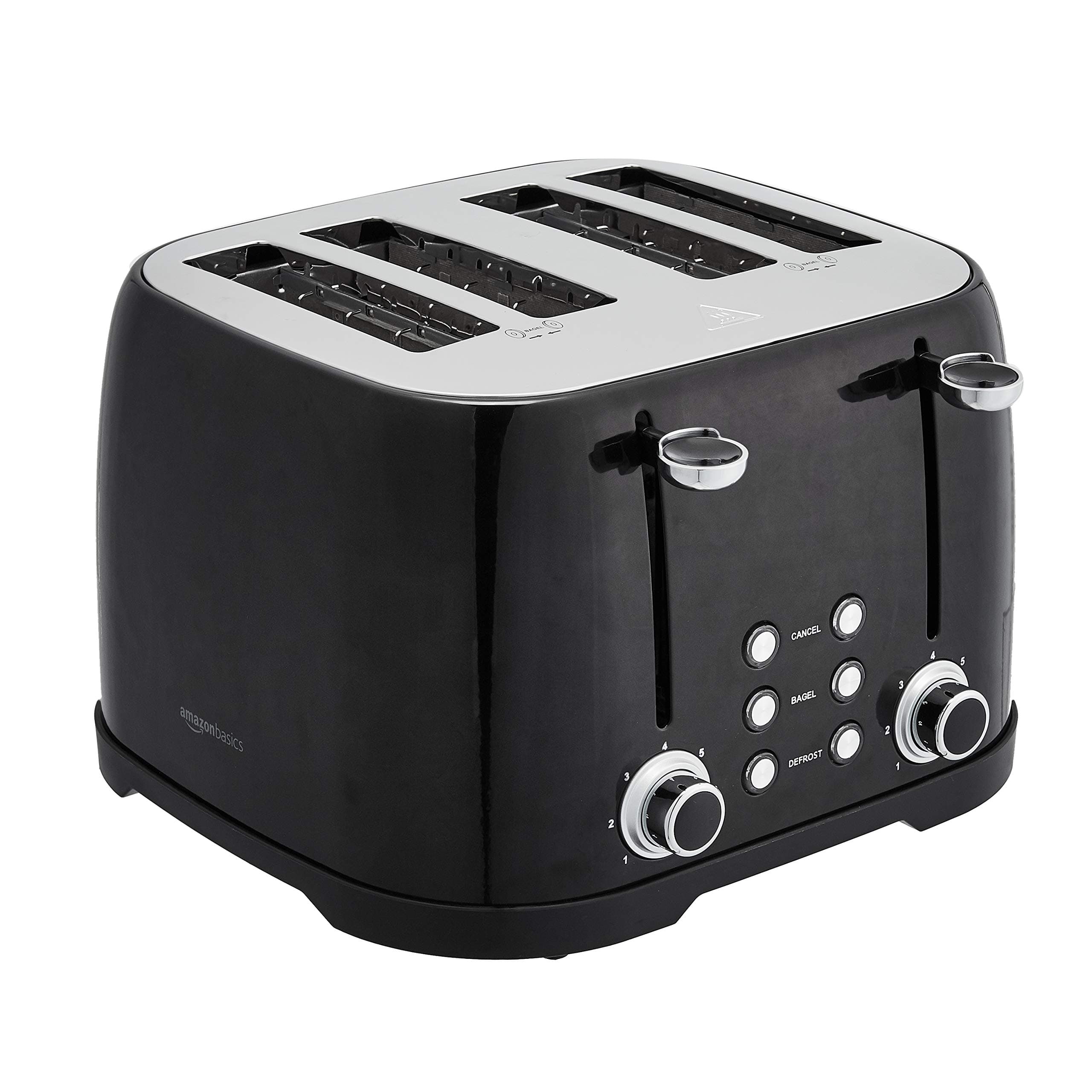 Amazon Basics 4 Slice Toaster, 6 Browning Settings, Removable Crumb Tray, Bagel and Defrost Function, Cancel Button, 1600W, Black