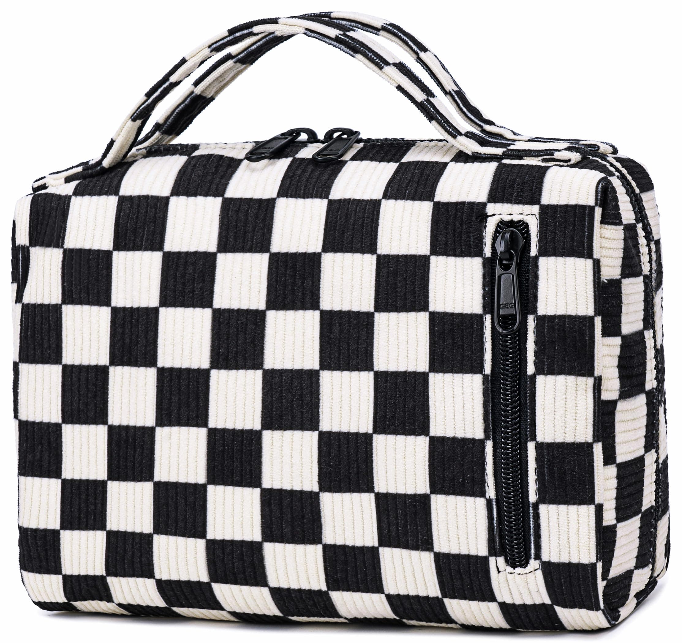 Bluboon Makeup Bag Zipper Pouch Travel Portable Cosmetic Bag Organizer for Women and Girls(Corduroy Checkered)
