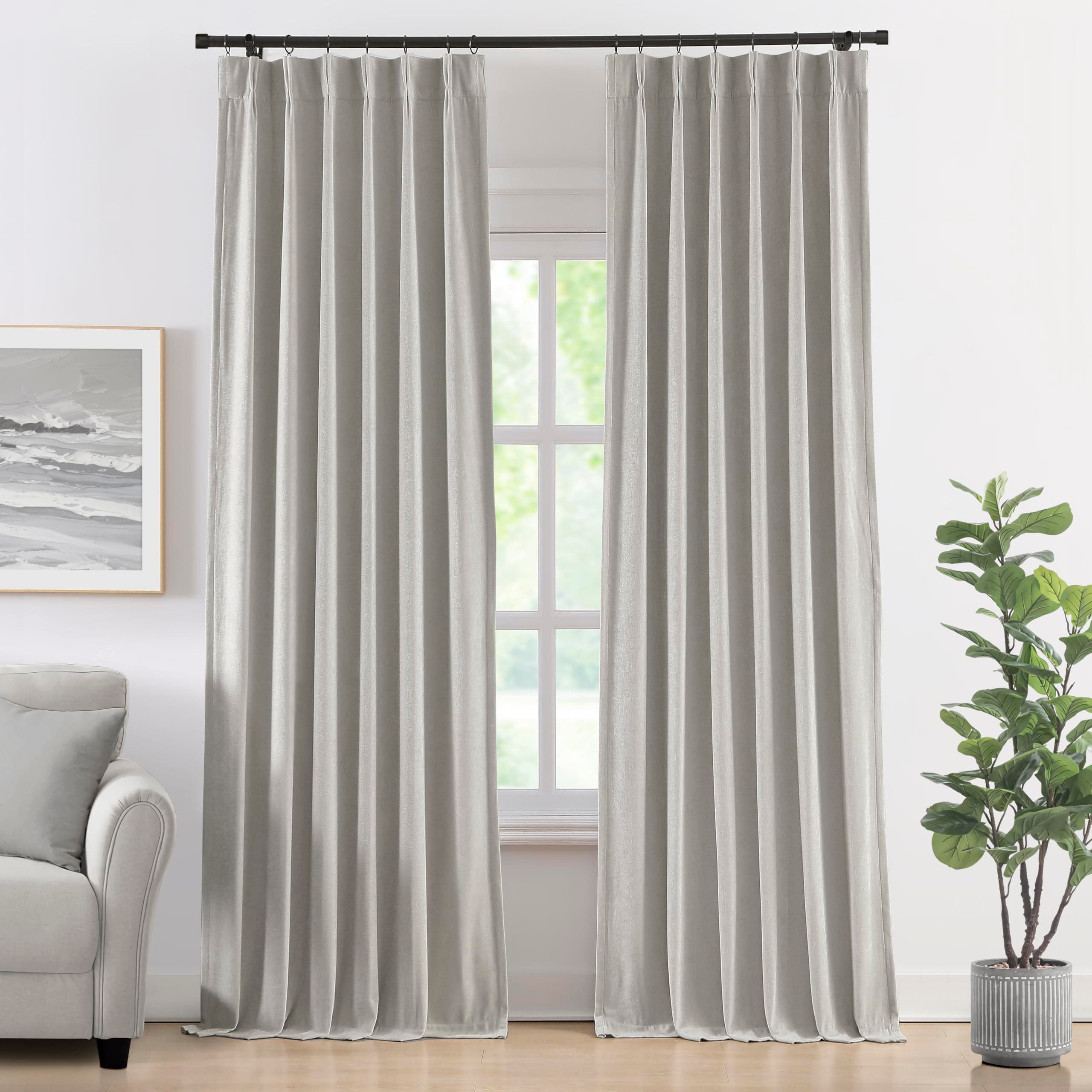 Vision Home Silver Grey Pinch Pleated Full Blackout Curtains Velvet Chenille Room Darkening Window Curtains 84 inch for Living Room Bedroom Thermal Insulated Pinch Pleat Drapes with Hooks 36"Wx84"Lx2