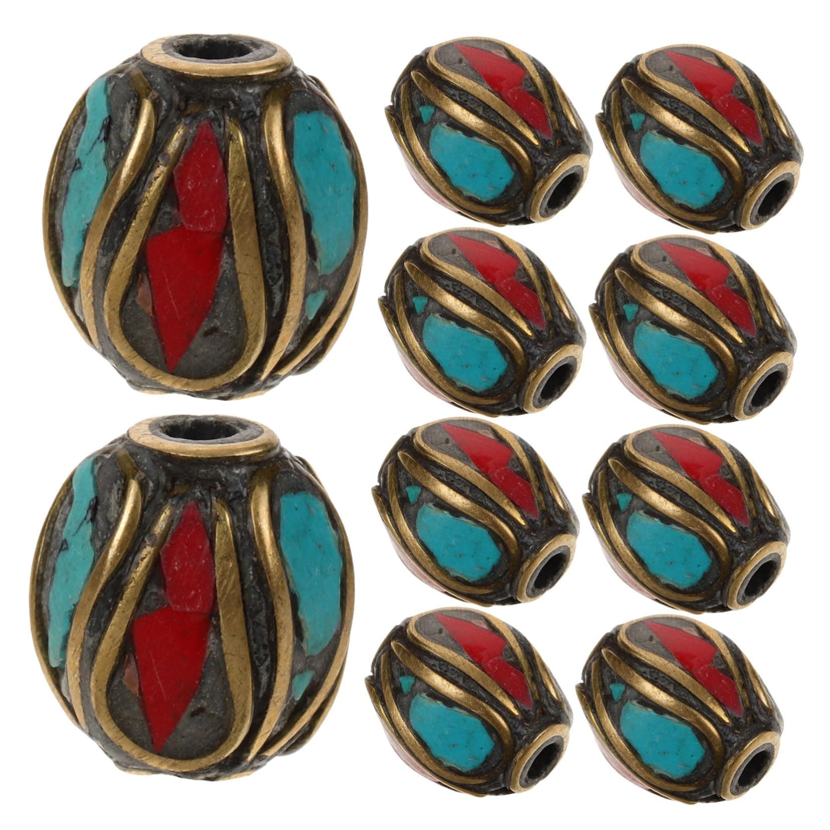 10pcs Nepal Handmade Buddha Beads Nepalese Handmade Turquoise Coral Beads Copper Spacer Hole for Jewelry Making