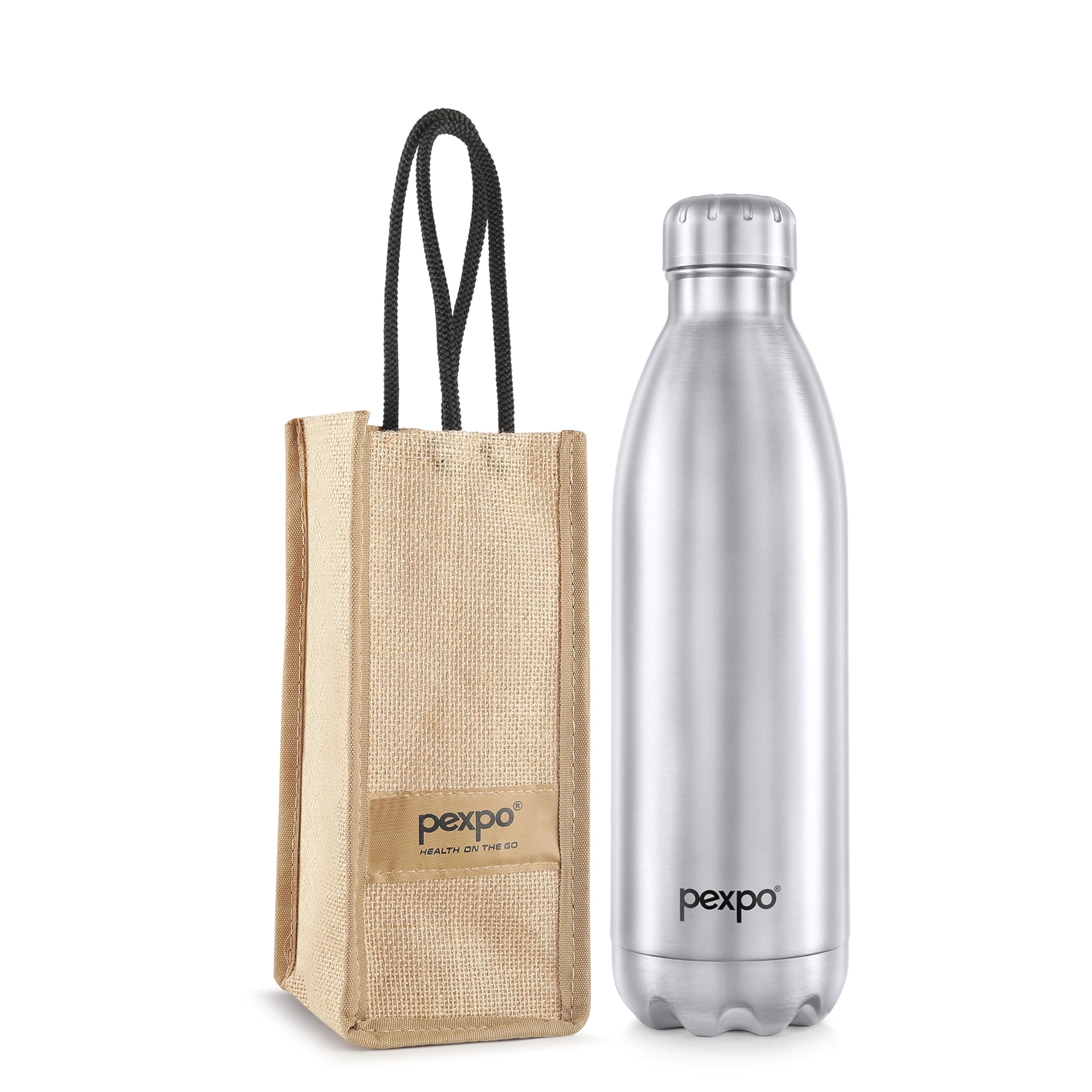 PEXPO Electro 24 Hrs Hot & Cold Stainless Steel Flask with Jute Bag - 1800 ml SILVER