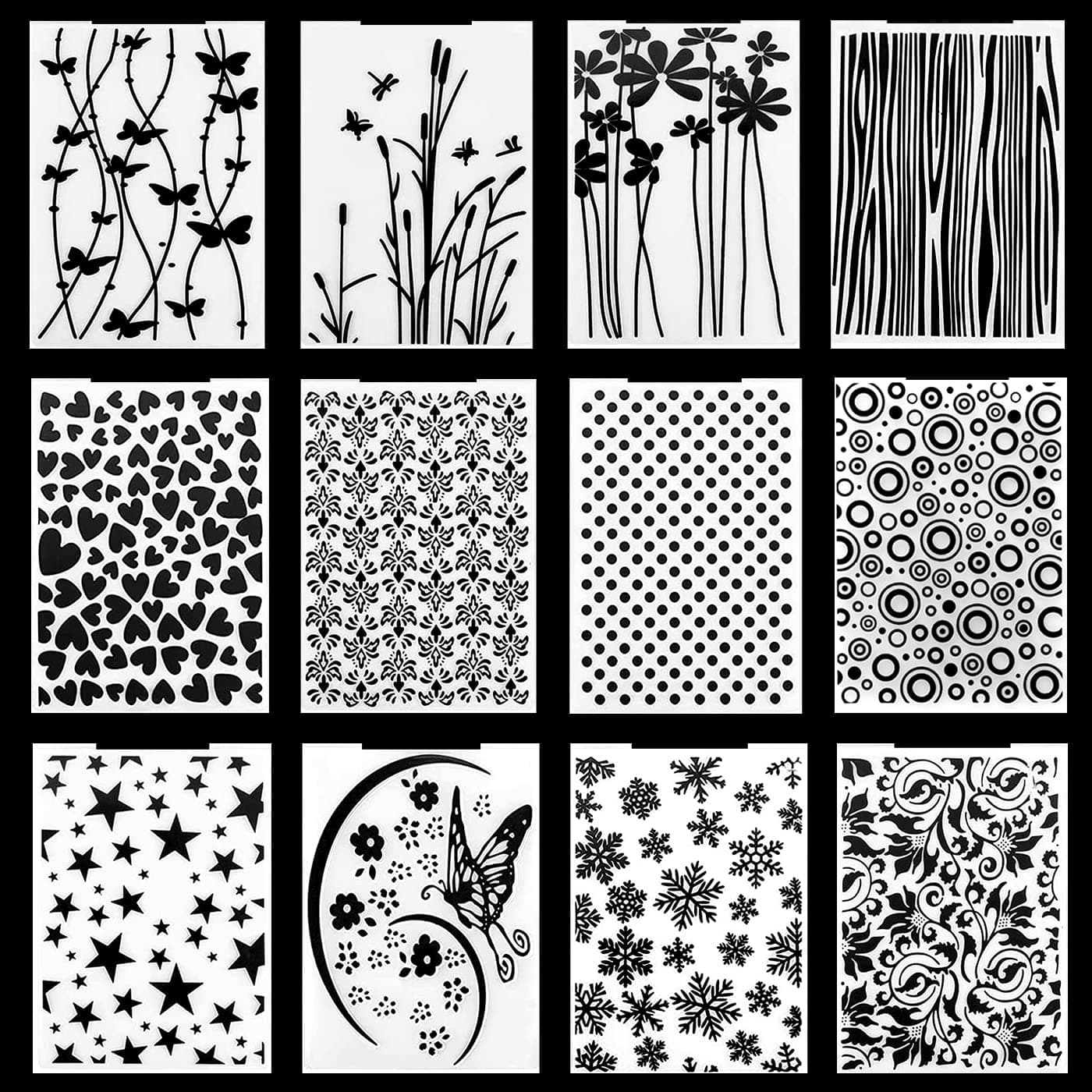 MEIYIFAN 12 Pieces Embossing Folders,Plastic Embossing Folders Template DIY Craft Paper Card Template Mold for Making Paper Cards Photo Album Wedding Decoration Scrapbooking 5.7 x 4.13 Inch