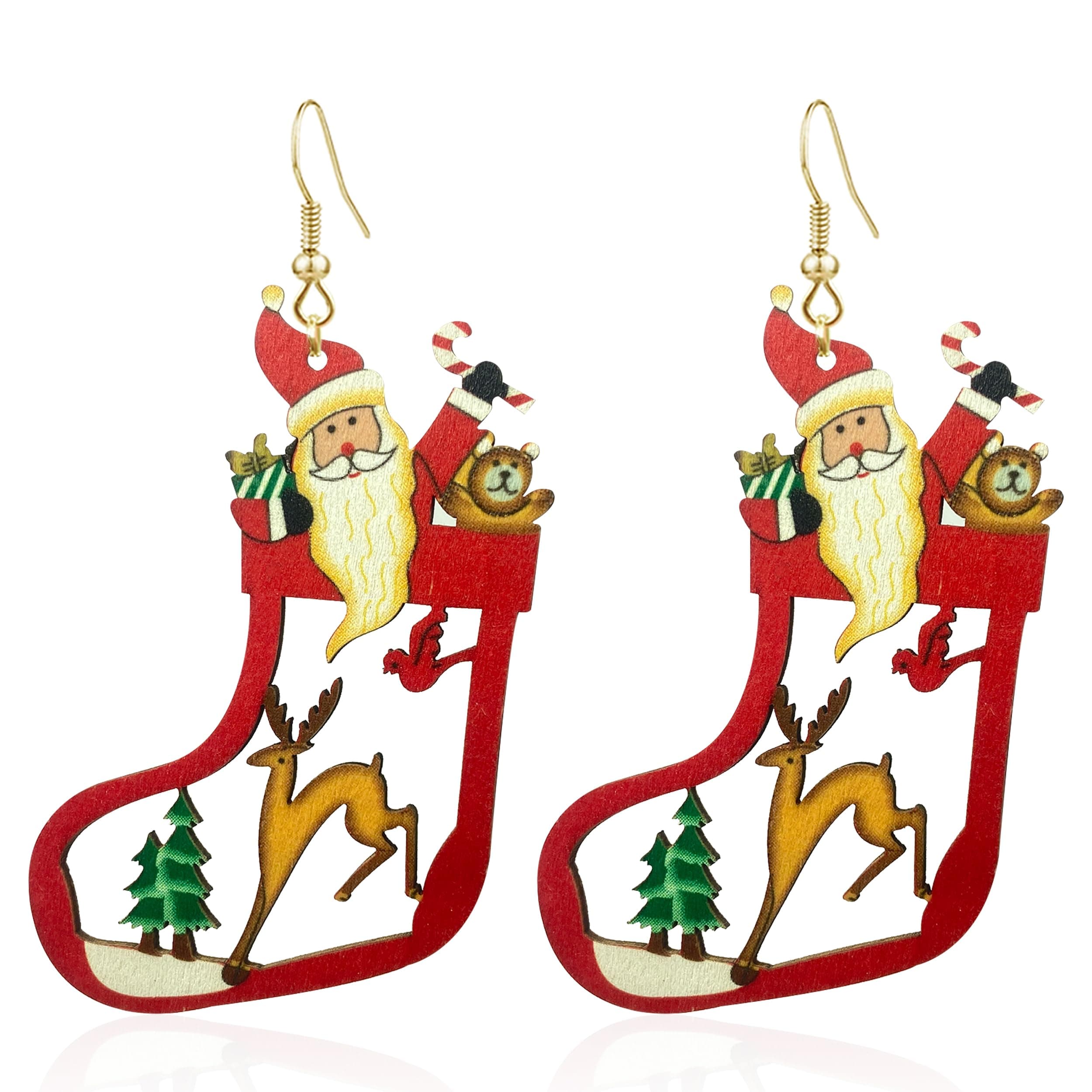 CWVHQ4 Pairs Christmas Earrings for Women Christmas socks Santa Claus Tree Dangle Earrings Christmas tree Snowflake Holiday Earrings for Girls