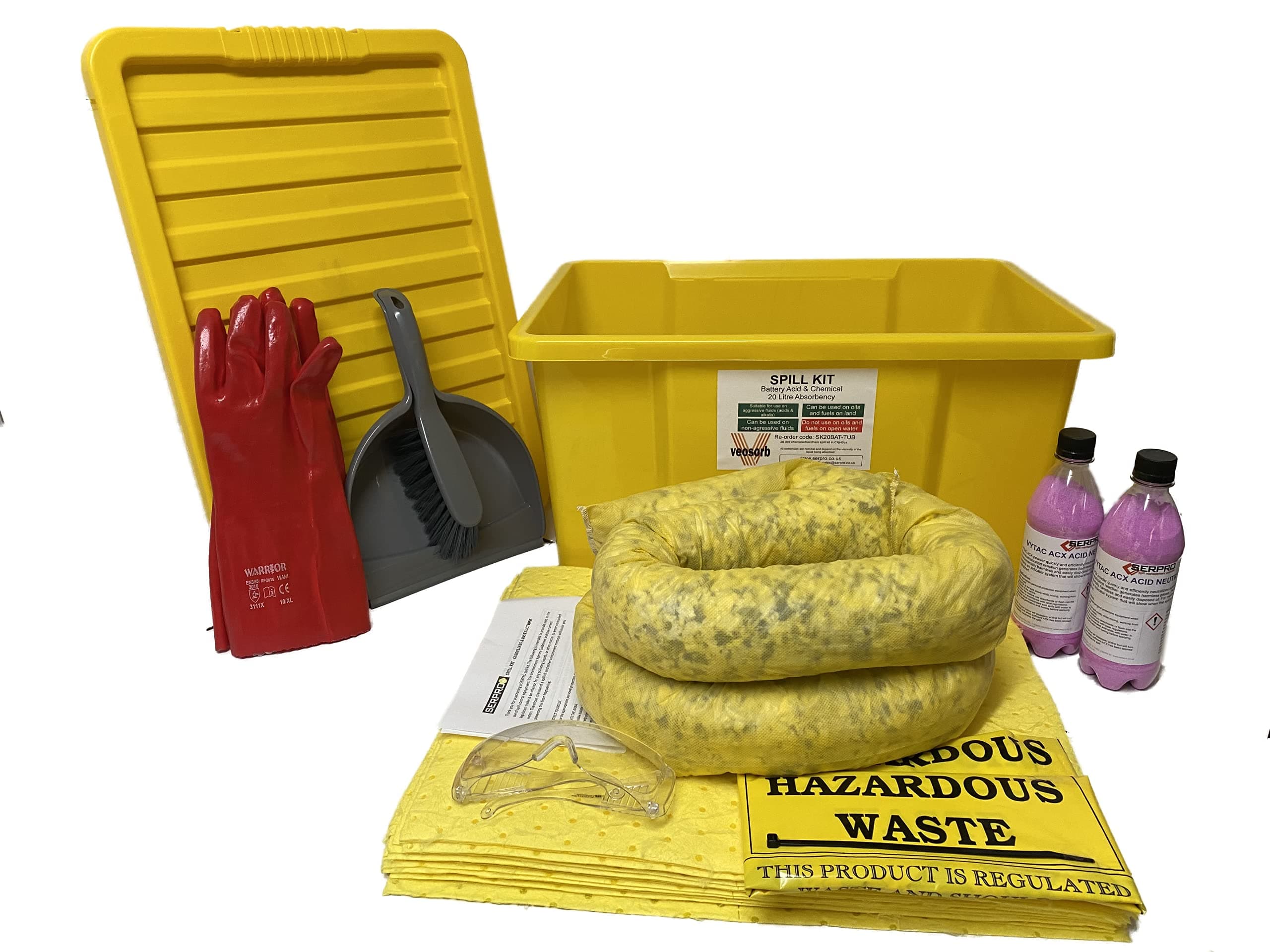 20 Litre Battery Acid and Hazchem Spill Kit with Neutraliser in a Durable Carry Bin for Safe and Efficient Spill Management