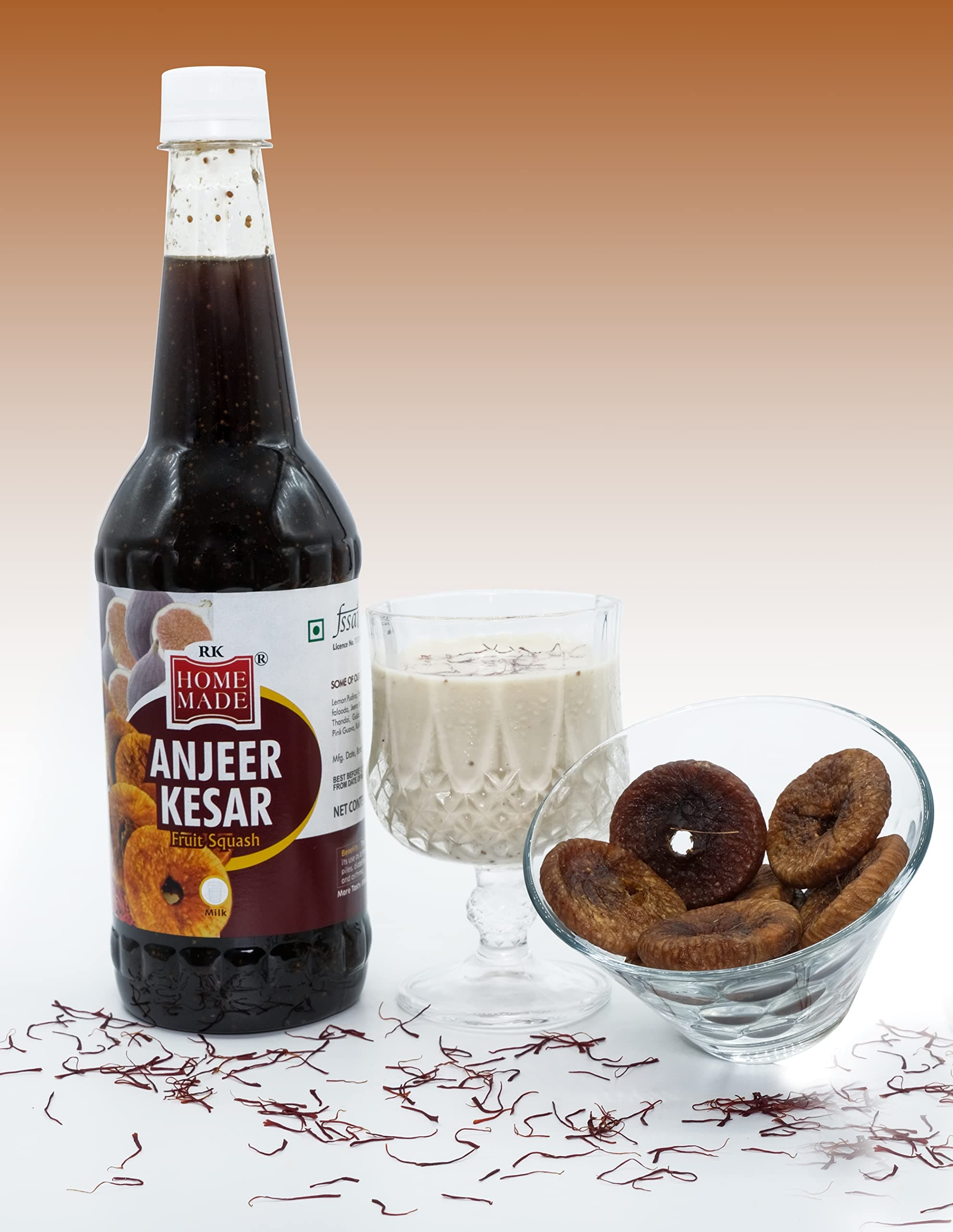 RK Homemade Natural Anjeer Kesar Syrup® | Concentrated Syrup & Squash | 750ml | Gluten-Free, Vegan & Low Fat | Perfect for House Parties, Picnics & Road Trips