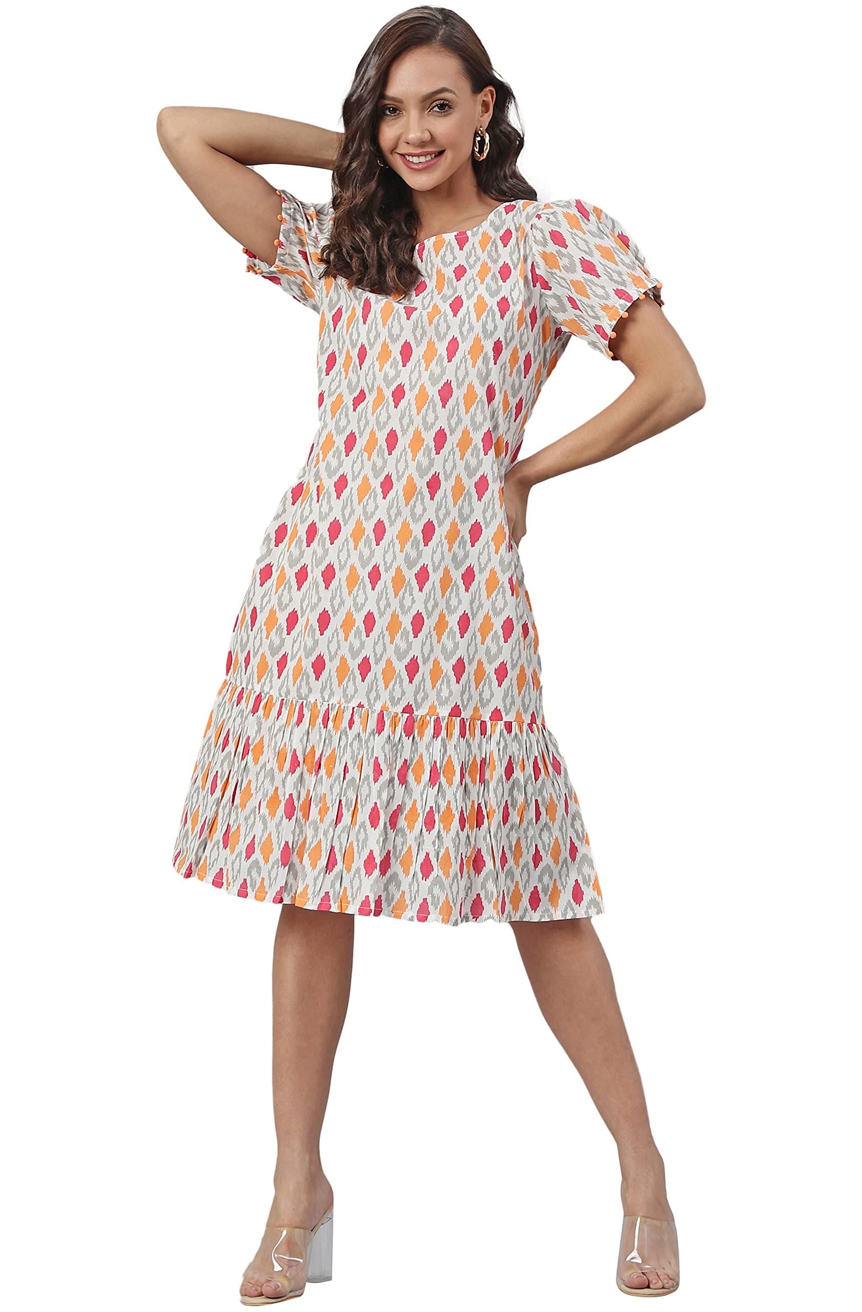 Women's Cotton Printed A-Line Western Knee-Length Dress