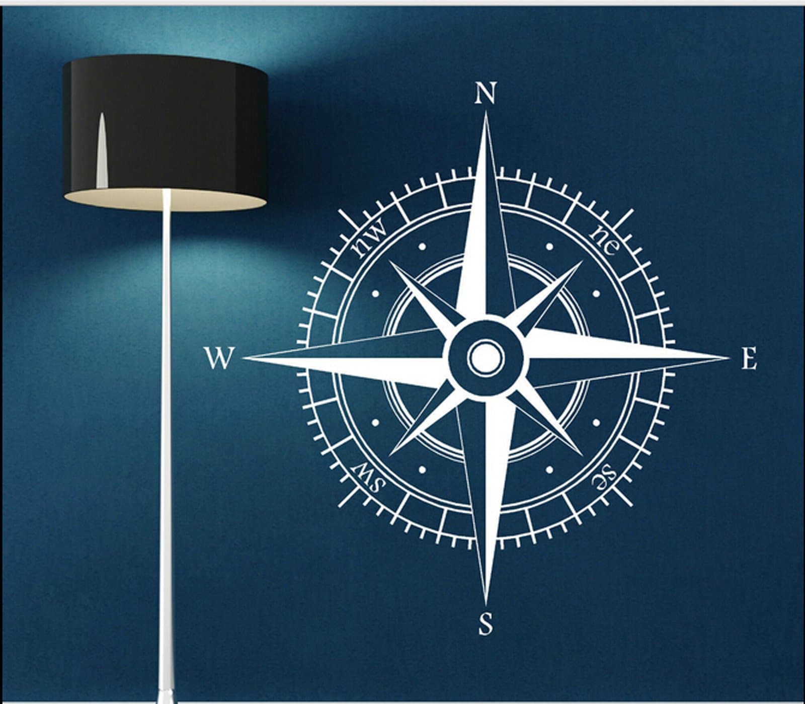 Compass Contempory Style North South East West Wall Stickers Living Room Decorative Art Decal Vinyl 57cm High, 57cm Wide White Color