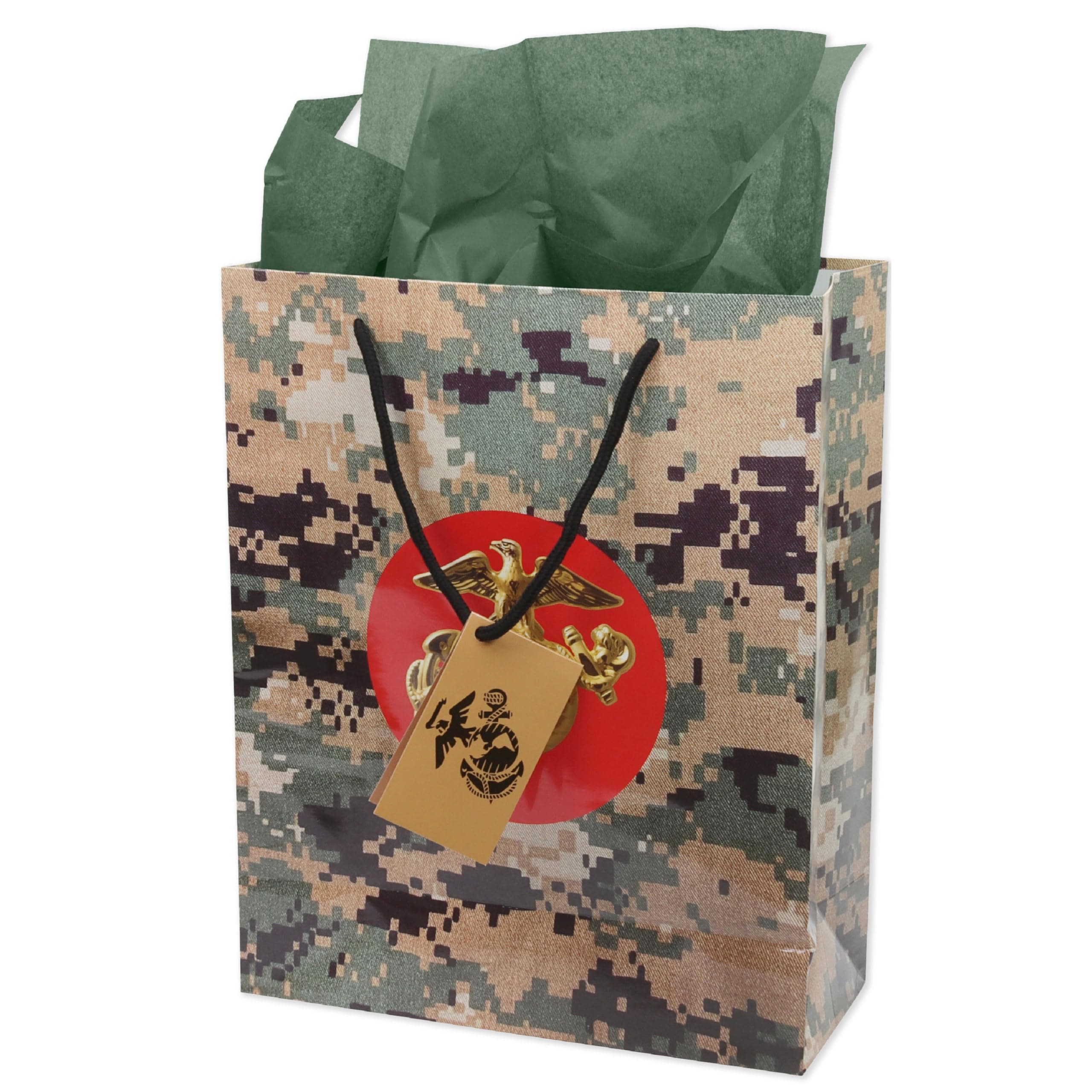 Havercamp U.S. Marines Gift Bag (1) Featuring Military Camo with Official USMC Coat of Arms and Eagle & Globe Insignia. Veterans, Marine Corps Decorations, Father's Day, Birthday Celebrations