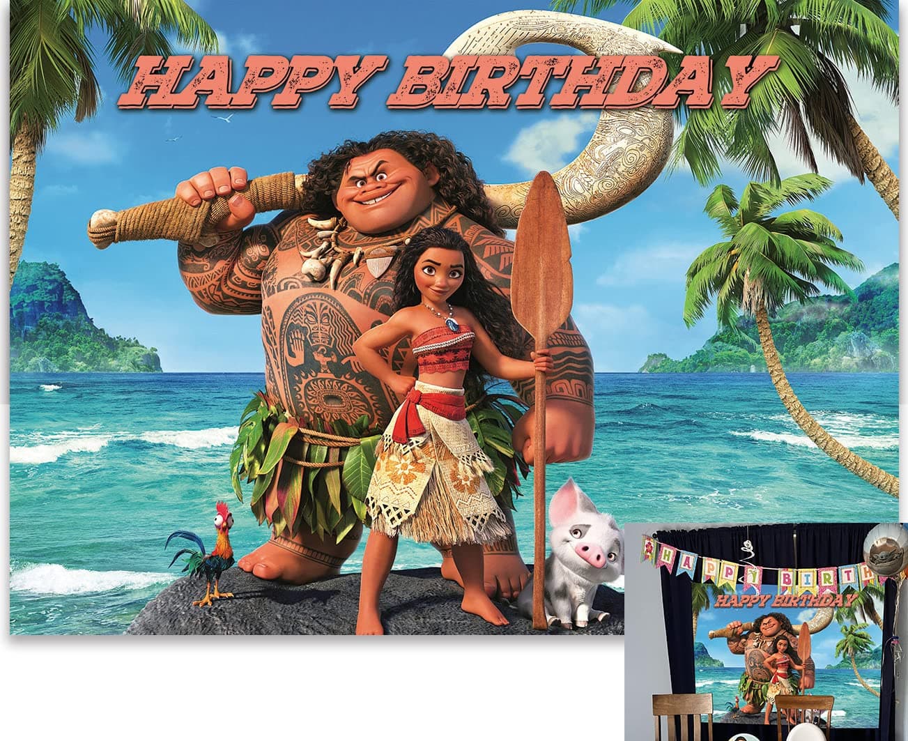 Botong 7x5ft Moana Maui Beach Ocean Backdrop Cartoon Moana Birthday Backdrop Summer Beach Princess Girls Birthday Photo Backgrounds Baby Shower Party Birthday Party Photo Booth Props