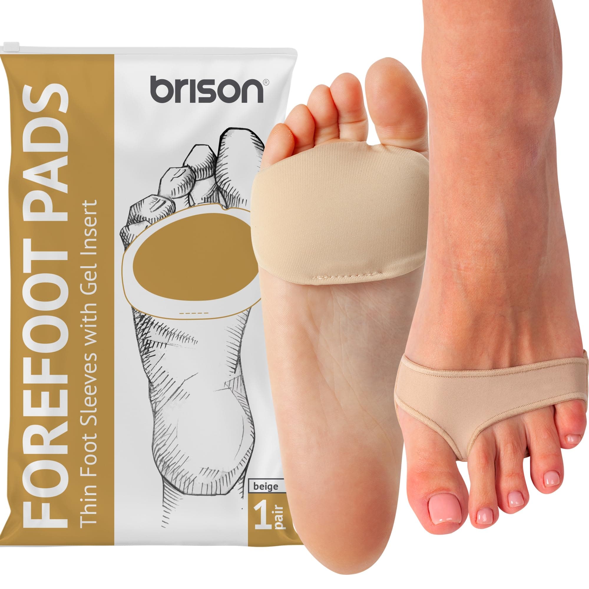 BRISON Metatarsal Pads for Women Men Ball of Foot Cushion Sleeves Burning Sensations Forefoot Blisters Metatarsalgia Pain Relief Foot Health Care Tight Fitting Feet Medium