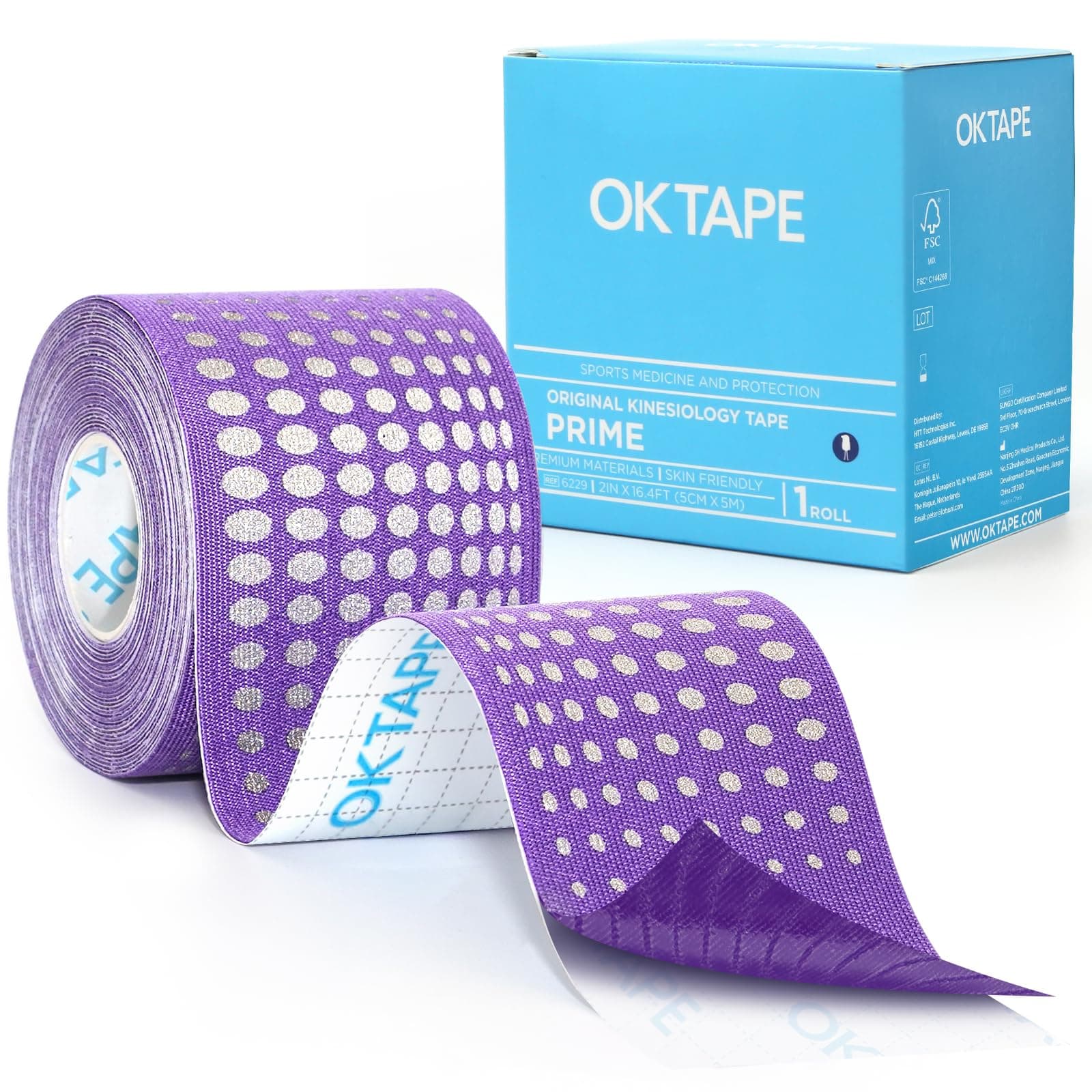 OK TAPEPrime Synthetic Kinesiology Tape, Stronger Support, Elastic Athletic Tape, K Tape Roll, Reflective Design Kinetic Tape, Uncut, 2" x 16.4'-Purple