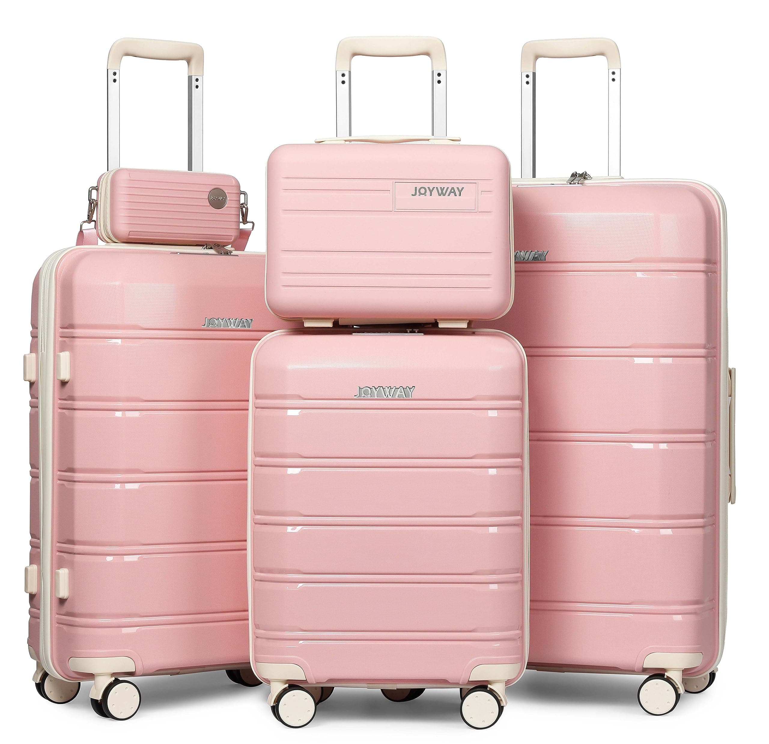 Joyway Luggage 5 Piece Sets， Lightweight Rolling Hardside Travel Suitcase with TSA Lock，Carry On Checked with Spinner Wheels for Women Pink