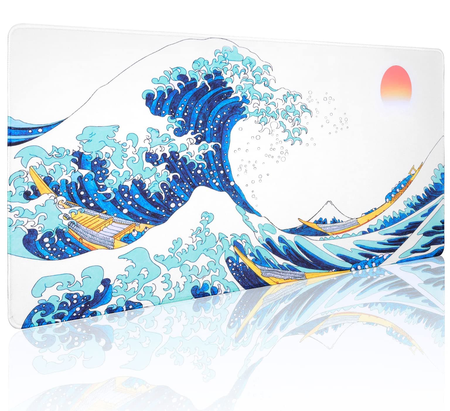 Sea Wave Japanese Cool Mouse Pad Gaming XXL Full Desk Mat Extra Large Long Extended Mousepad Big Pads Table Keyboard Mat for Office Home Game 35.4 X 15.7 Inches