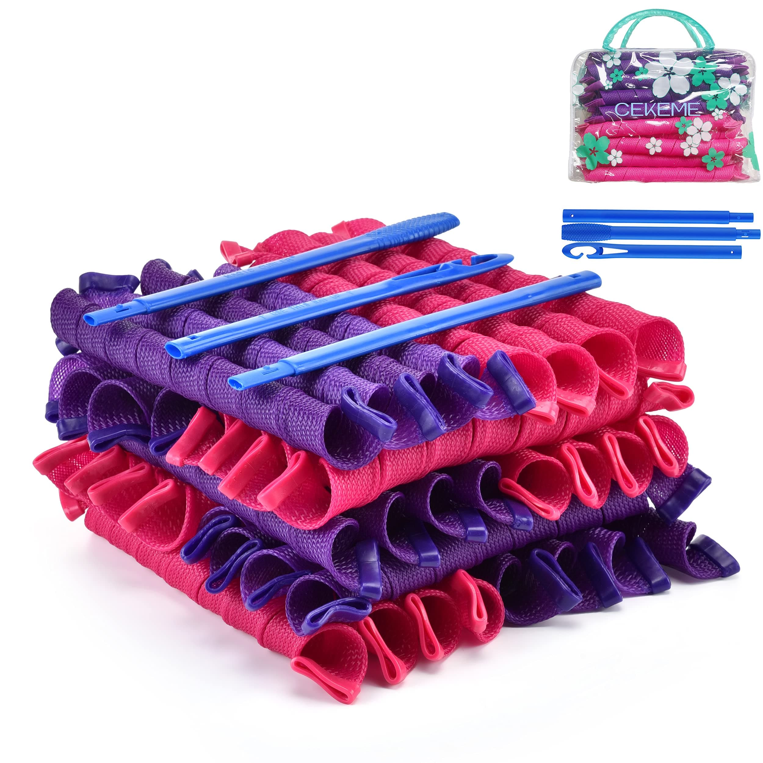 40pcs Hair Curlers for Long Hair Heatless Spiral Curlers Perm Rod Curls DIY Styling Kit 55cm/22inch No Heat Magic Hair Curlers for Long/Short/Wavy/Straight Hair