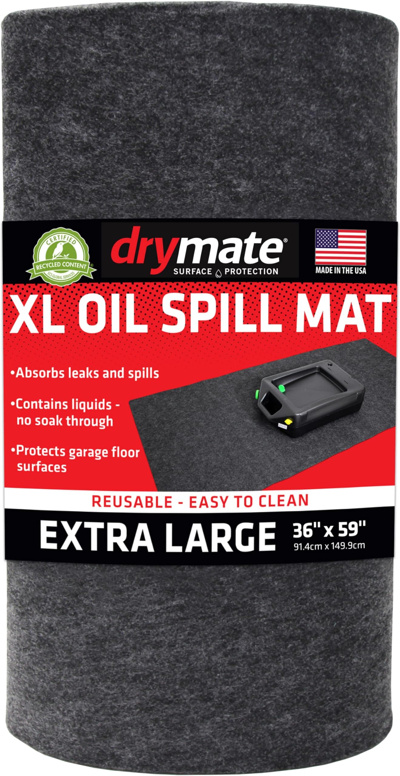 Drymate XL Oil Spill Mat (36 Inches x 60 Inches), Absorbent Oil Mat – Reusable/Durable/Waterproof – Oil Pad Contains Liquids, Protects Garage Floor Surface