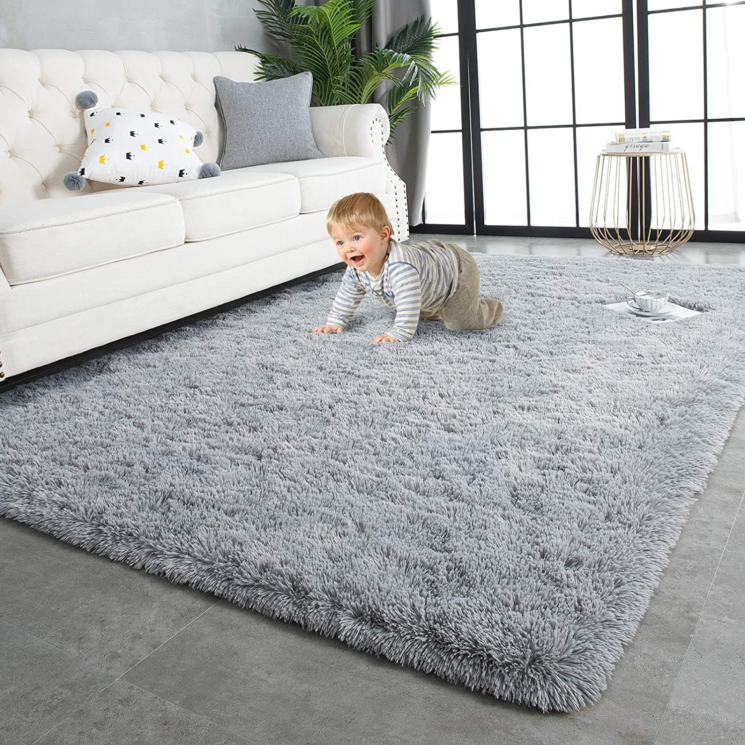 Microfiber Soft Shaggy Fur Carpets Rugs for Living Room/Bedroom Hall Area Floor Carpet Runner Mat for Home (2x5 feet, Grey)