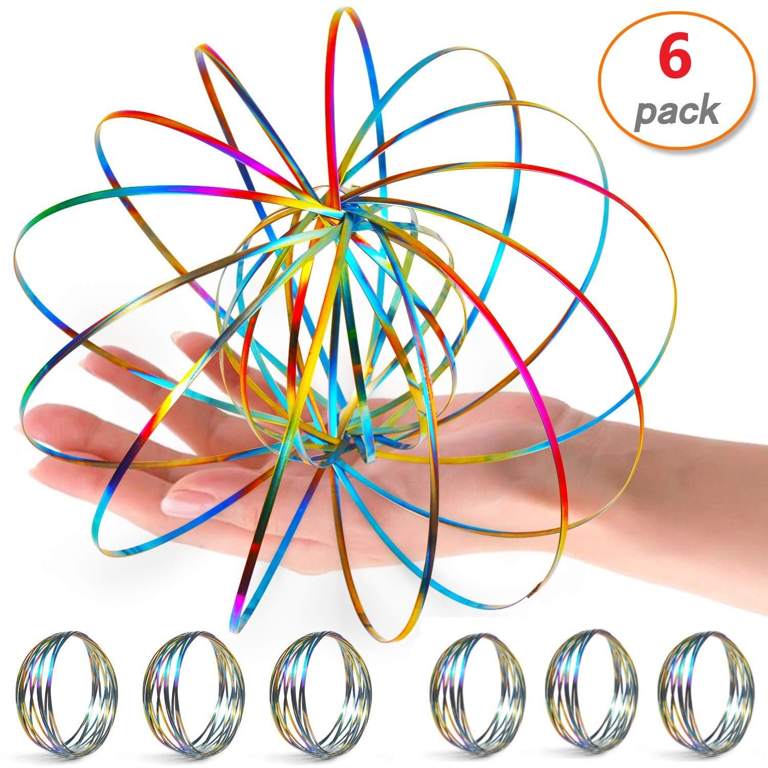 FOBU 6 Pack Flow Ring Arm Magic Spring Arm Flow Rings Sculpture Ring Colored Magic Kinetic Spring Interactive Stress Relief Rings Festival Accessories