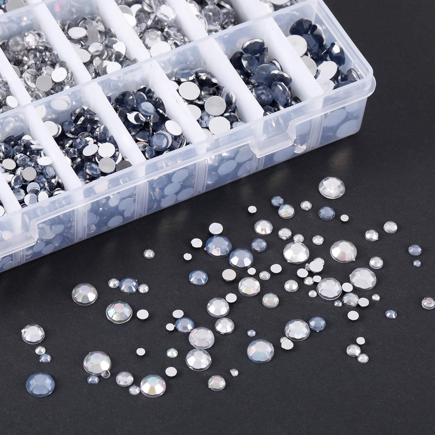 Acrylic Flatback Diamante Rhinestones with for DIY Crafts Handicrafts Clothes Bag Shoes Decorations Mixed Size Round Acrylic Gems Stones 3mm-10mm Silver Color