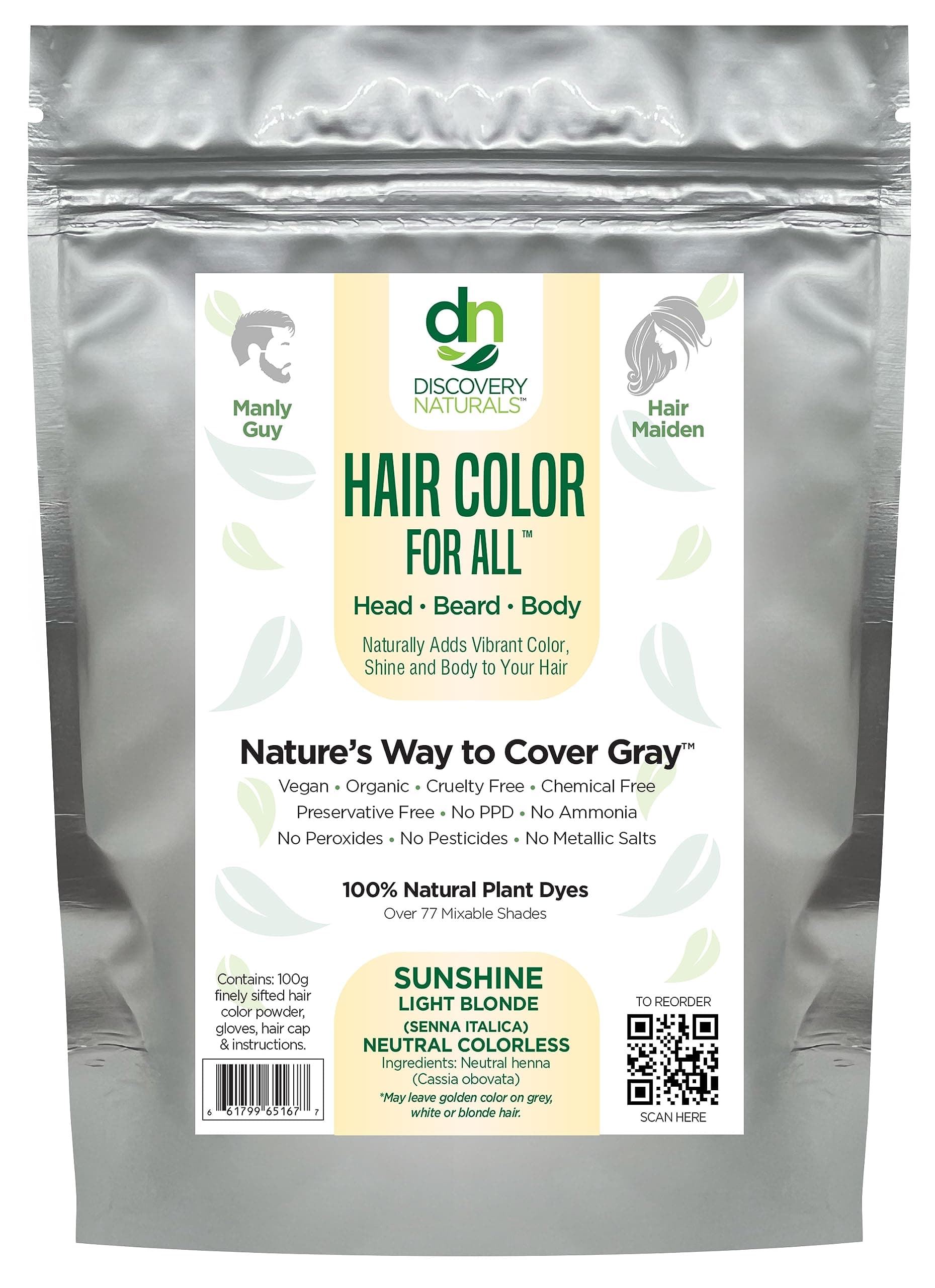 Blonde Henna Hair Color For All Kit | 100% All Natural Hair Dye & Beard Dye Powder (Sunshine Light Blonde) Organic, Herbal & Vegan Chemical & Cruelty Free Permanent Gray Coverage & Tinting