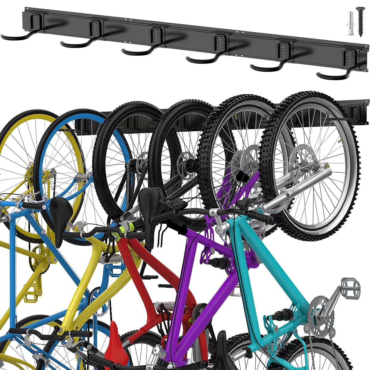 TORACK Bike Storage Rack, 6 Bike Rack Wall Mount Home and Garage Organizer, Vertical Bicycles Hanger Hooks for Indoor Space Saving