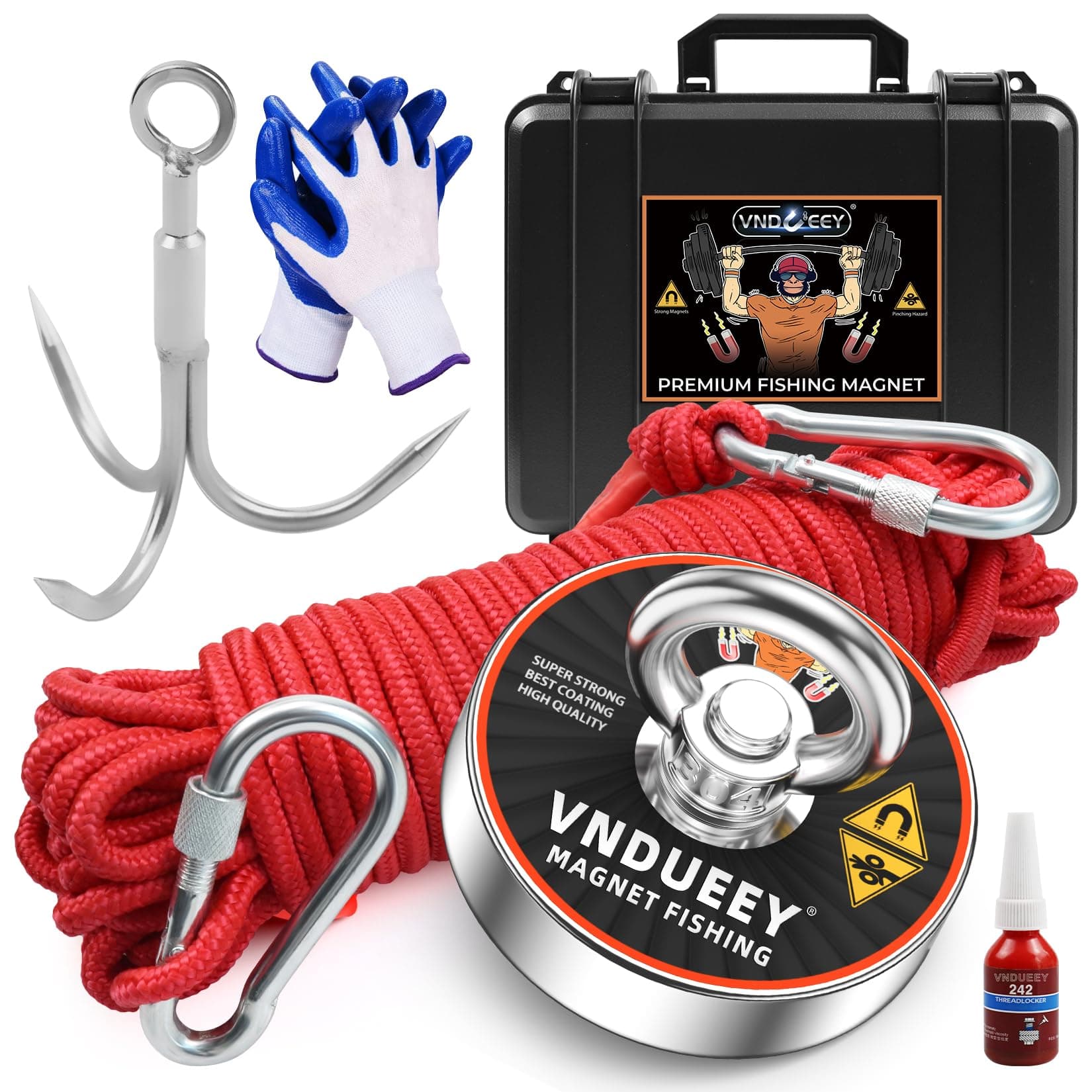 Magnet Fishing Kit with Rope, Fishing Magnets 700 LBS Pulling Force, Heavy Duty 65FT Rope, Gloves & Locking Carabiner and Waterproof Carry Case - 2.95inch Diameter