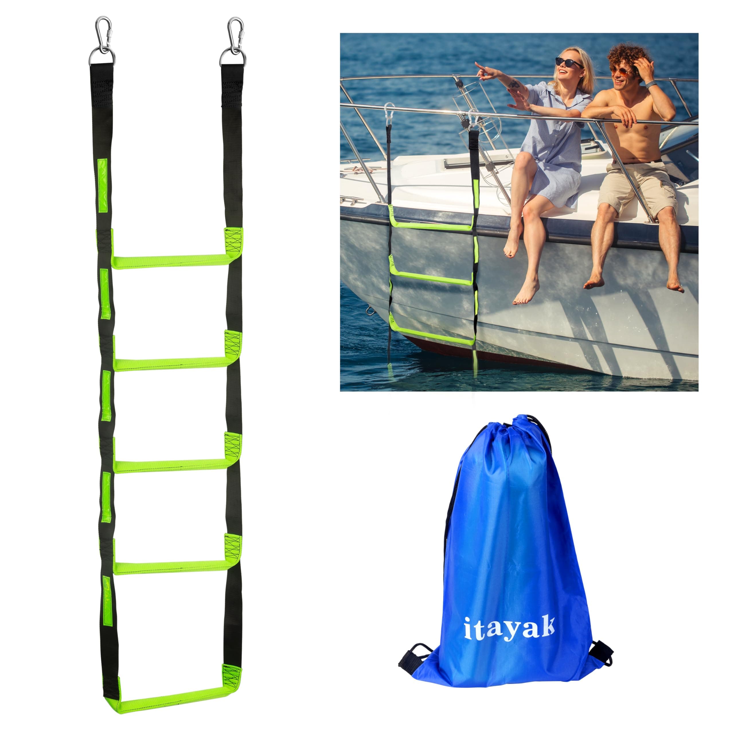 5 Step Boat Rope Ladder, Foldable Assist Boarding Outdoor Climbing Rope Ladder for Inflatable Boat, Pontoon Boat, Sailboat, Kayak, Motorboat, Canoeing