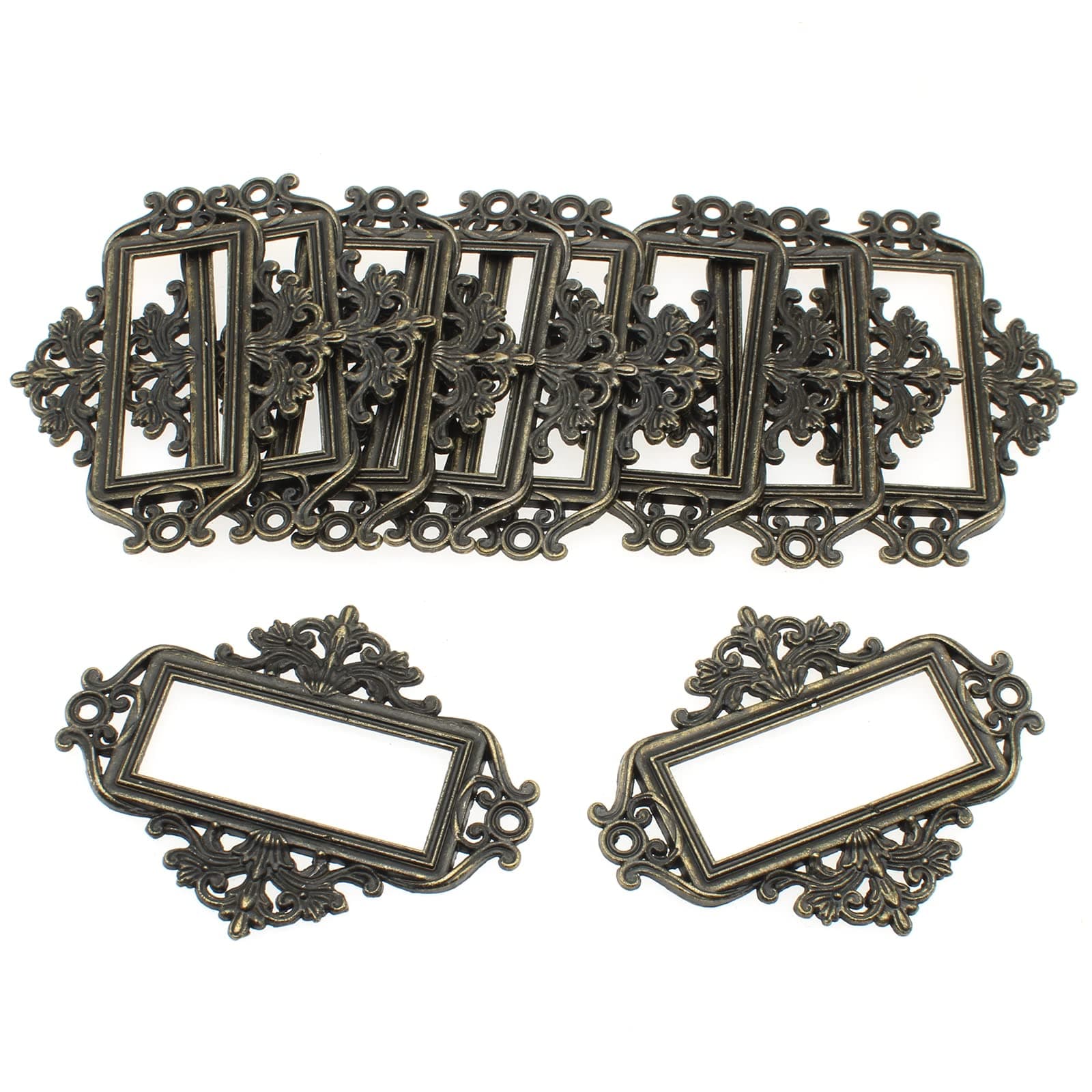 FDXGYH Antique Lace-up Label Holder 10 Pcs Zinc Alloy Lace-up Office Library File Drawer Tag Business Card Slot Label Holder with Matching Screws [Bronze]