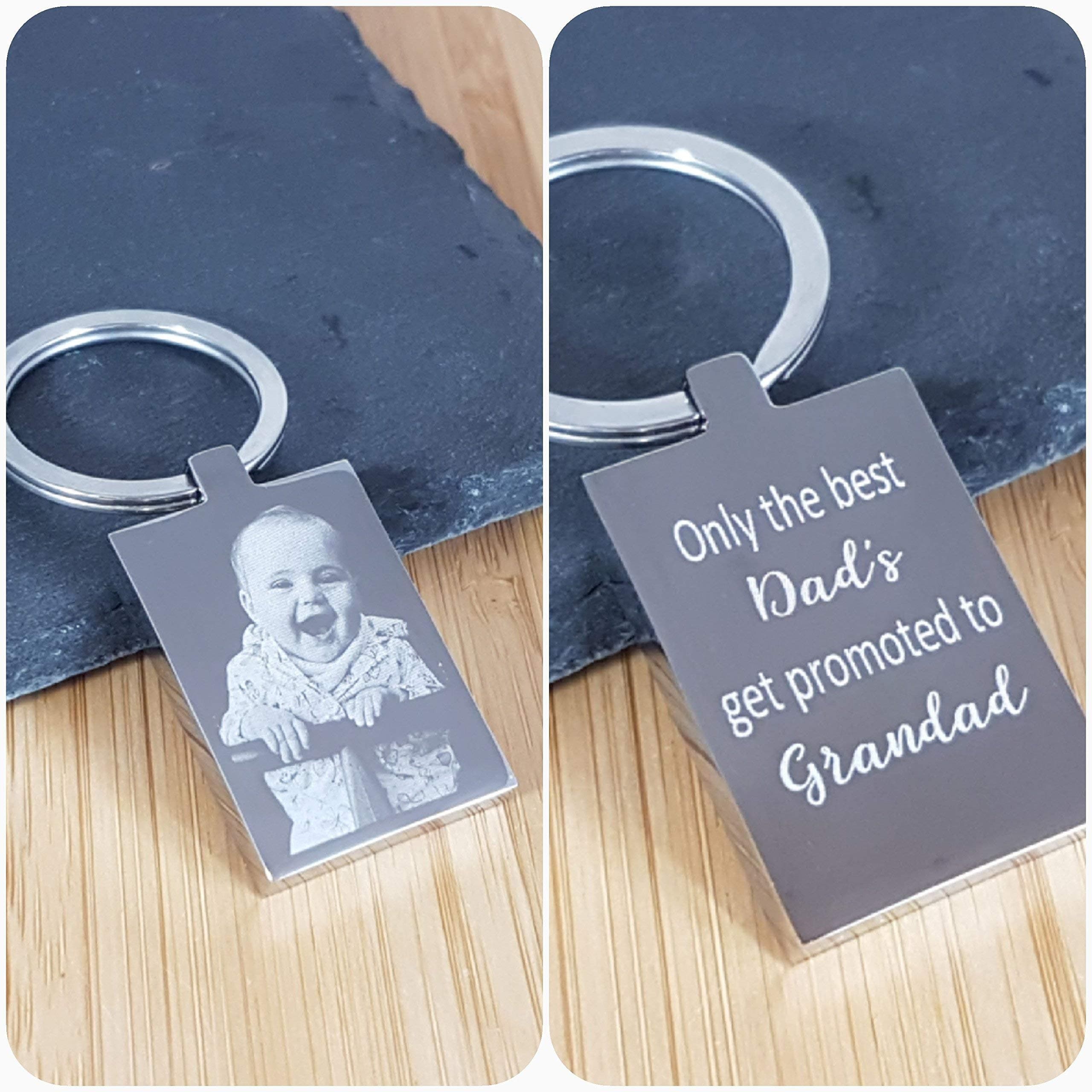 A Little Bit Crafty UKFathers Day Personalised photo Gift, Engraved Photo Keyring - Double Sided Engraving, Free Gift Bag and UK P&P