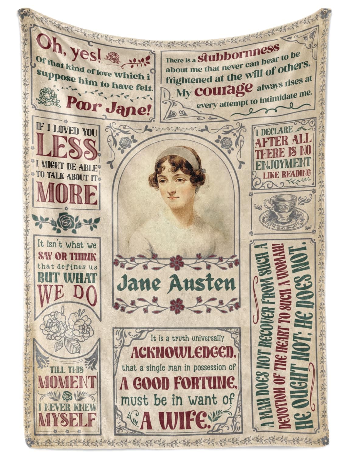 Jane Austen Gifts for Women, Flannel Blanket 50" x 65", Personalized Jane Austen Gift for Birthday, Thanksgiving's Day, Christmas