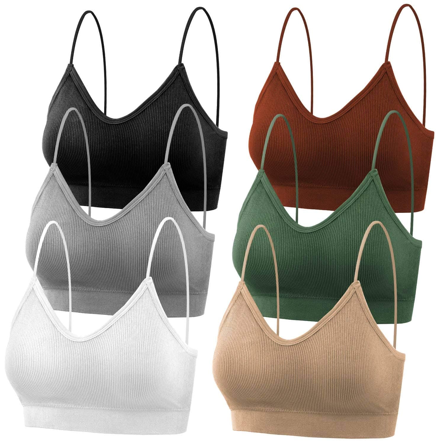 Padded Bralettes for Women, 6 Pcs Sports Bras for Women Pack, V Neck Cami Bando Bra for Women Girls