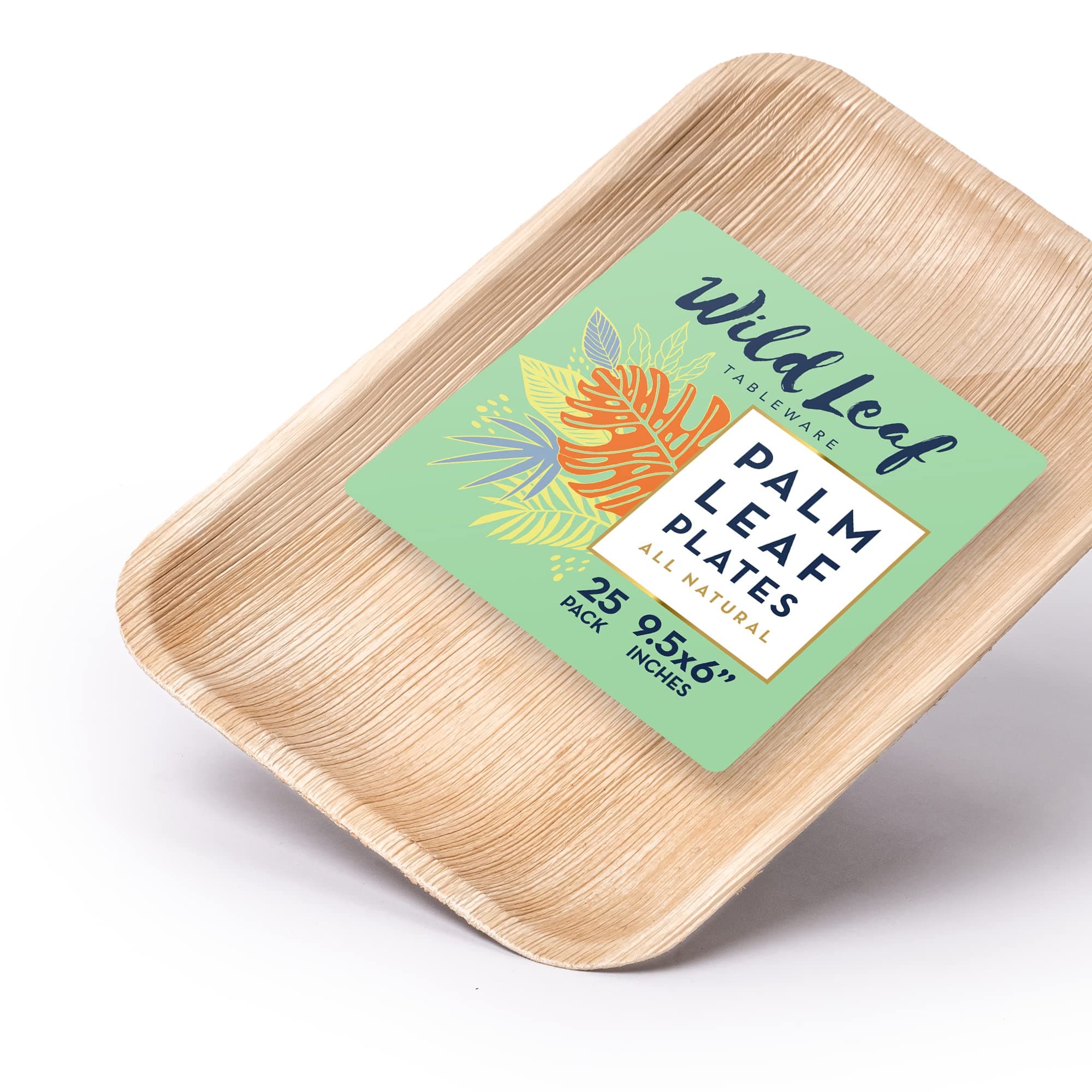 Rectangular Palm Leaf Plates 9.5 x 6 Inch / 25 Pack. Natural, Eco-friendly, Plastic-Free Disposable Party Pack