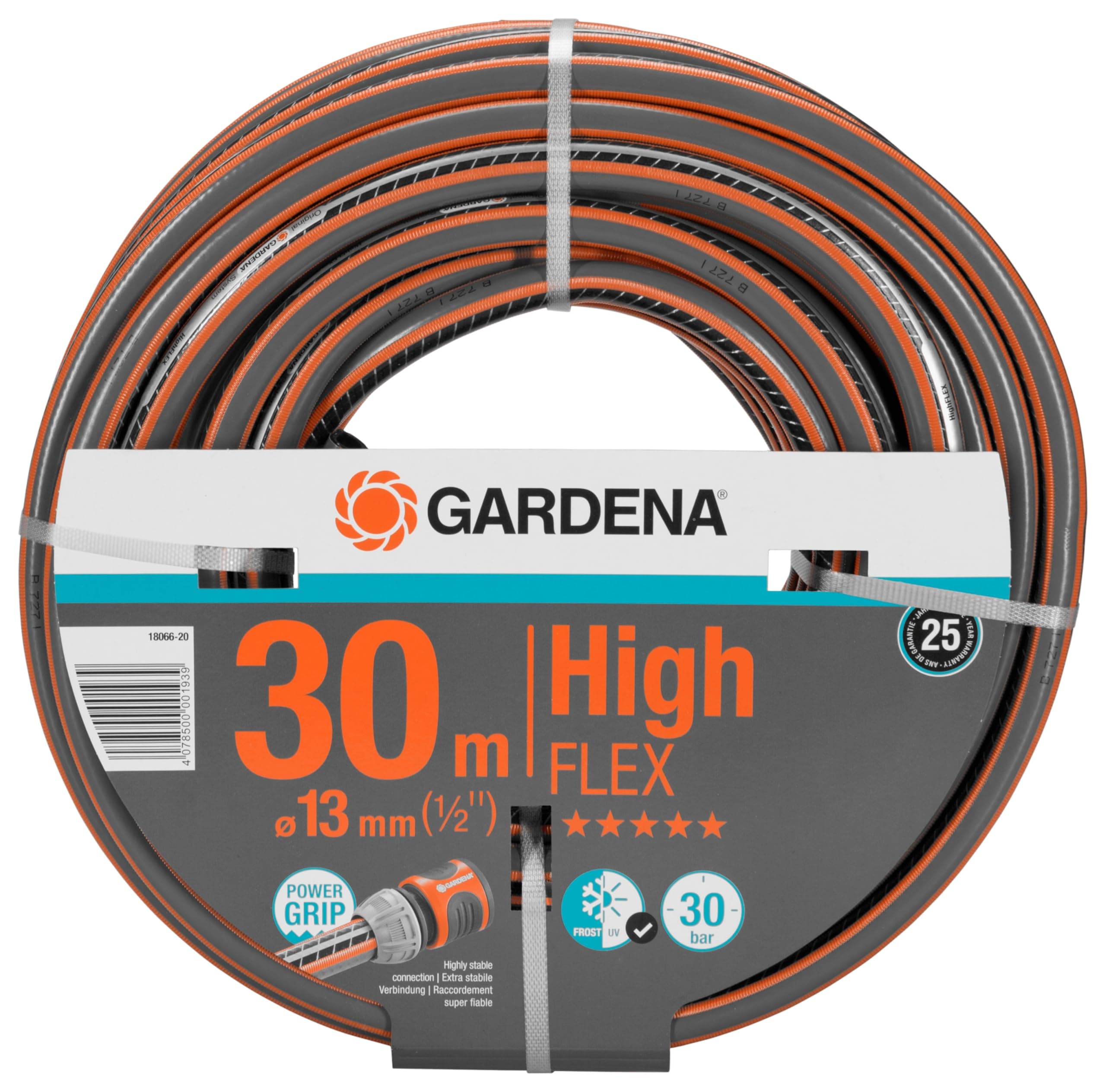 Gardena Comfort HighFLEX Hose, 13 mm (1/2 inch), 30 m: Garden Hose with Power Grip Profile, 30 bar Burst Pressure, Keeps its Shape, UV Resistant (18066-20)