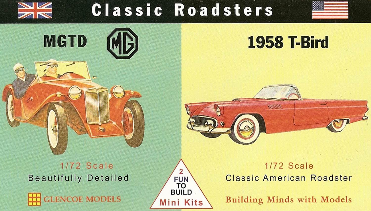 Glencoe Classic Roadsters MGTD and 1958 T-Bird 1:72 Scale Model Kit