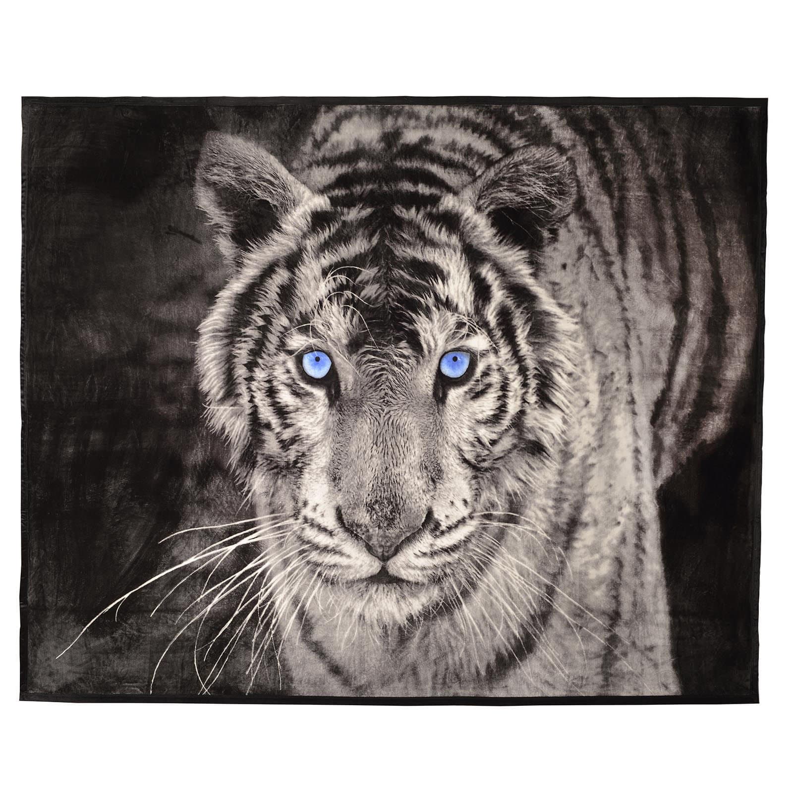 Cloe' Louis 3D FAUX FUR SOFA BED THROWS/BLANKET ANIMAL PATTERN THROWS DOUBLE KING SIZE (Black&White Tiger, 200x240cm)
