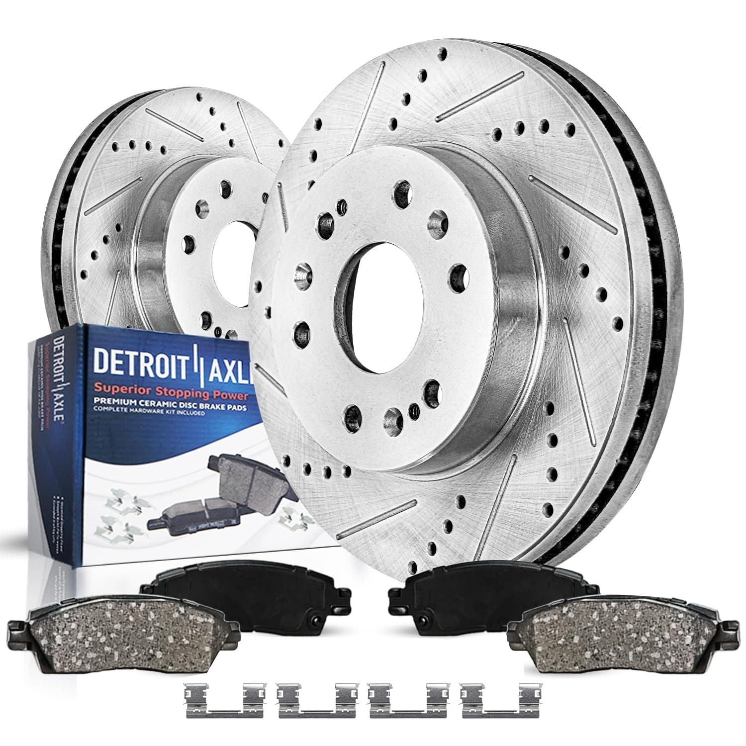 Detroit Axle - 6 Lug Front Drilled Slotted Rotors + Ceramic Brake Pads Replacement for Silverado Sierra Suburban 1500 Yukon Escalade - 4pc Set