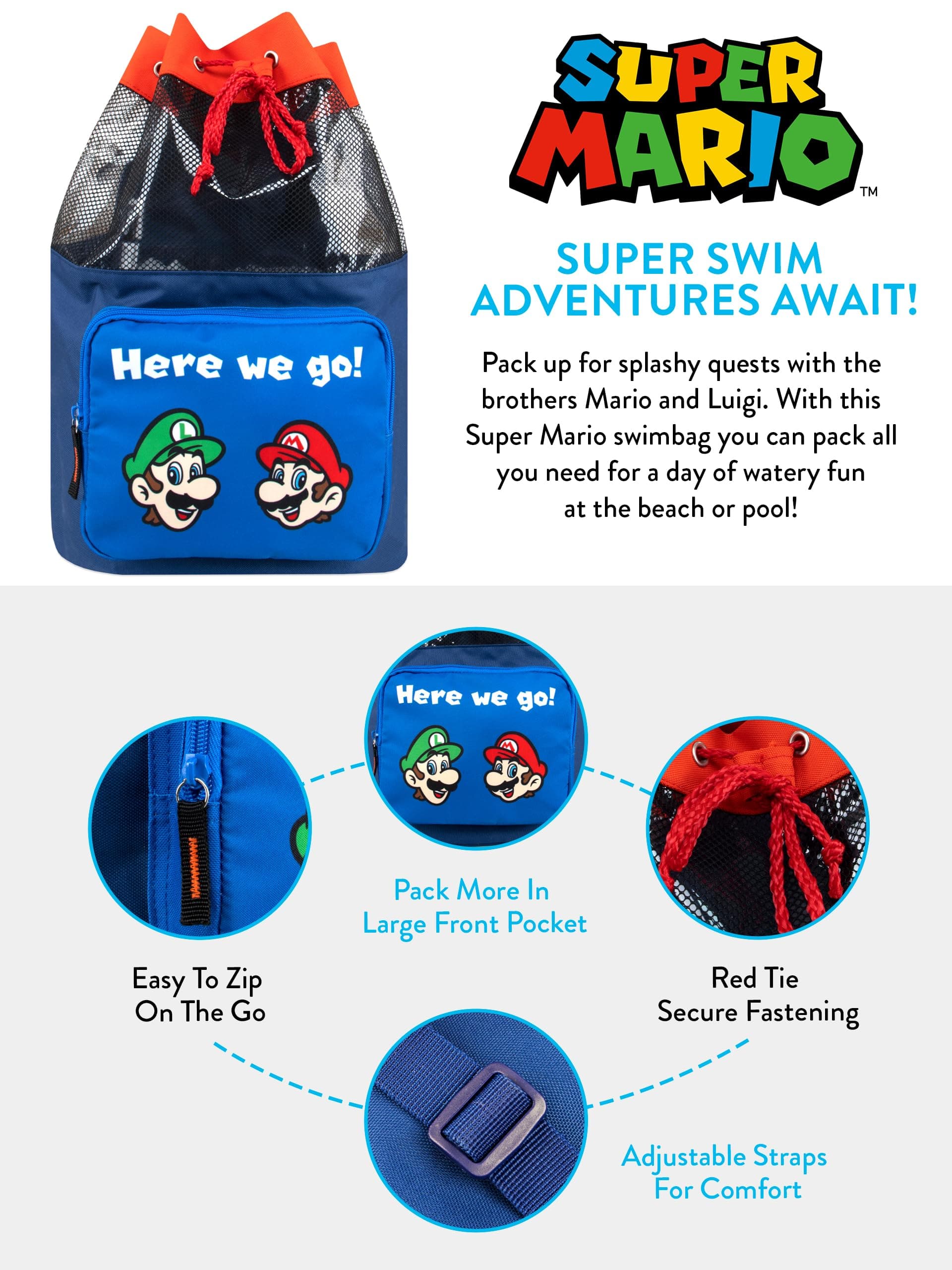 Super Mario Bag | Mario And Luigi Boys Swim Bag | Kids Beach Bags | Swimming ...