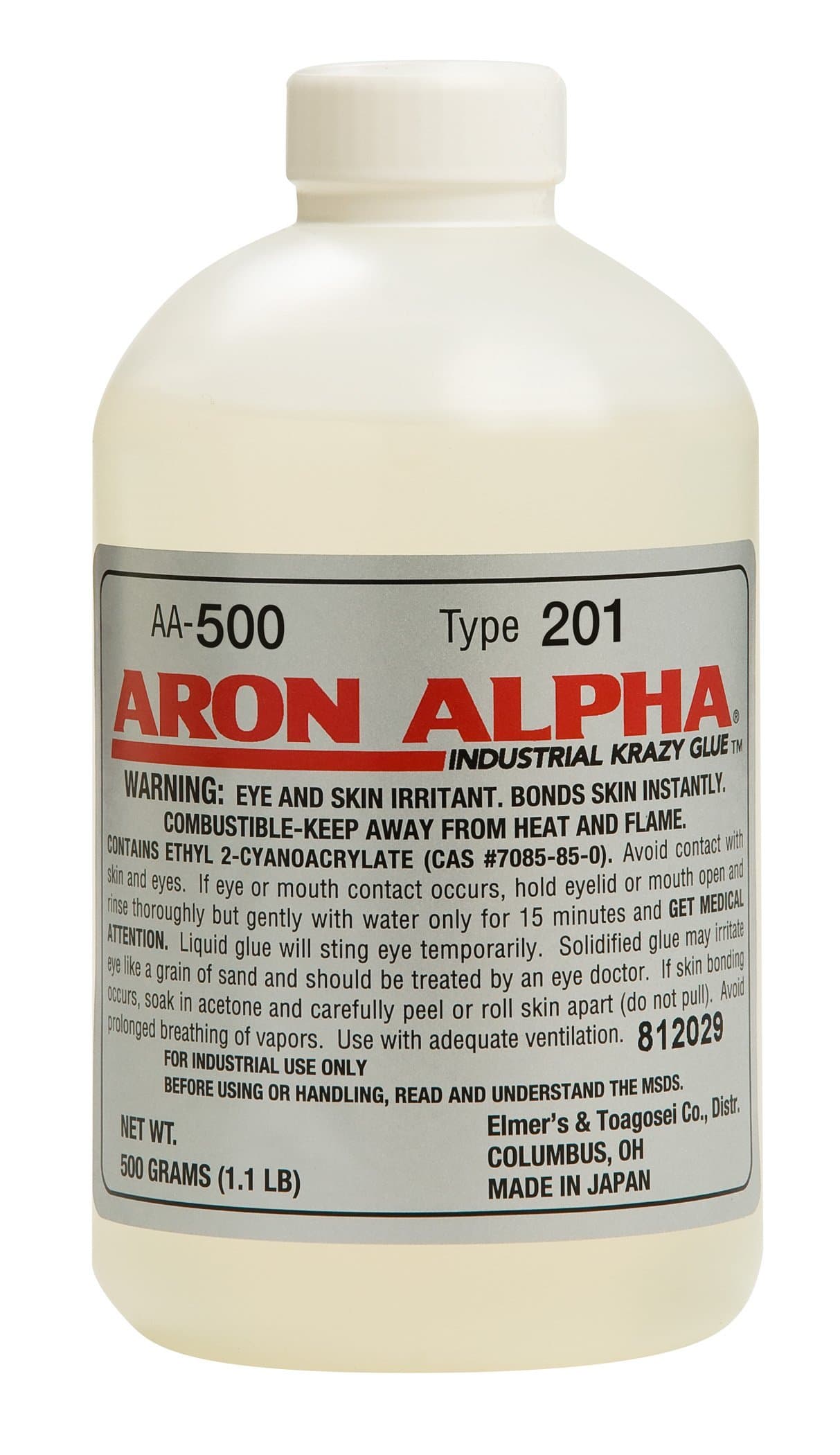 Aron Alpha Type 201 (2 cps viscosity) Regular Set Instant Adhesive 500 g (1.1 pound) Bottle