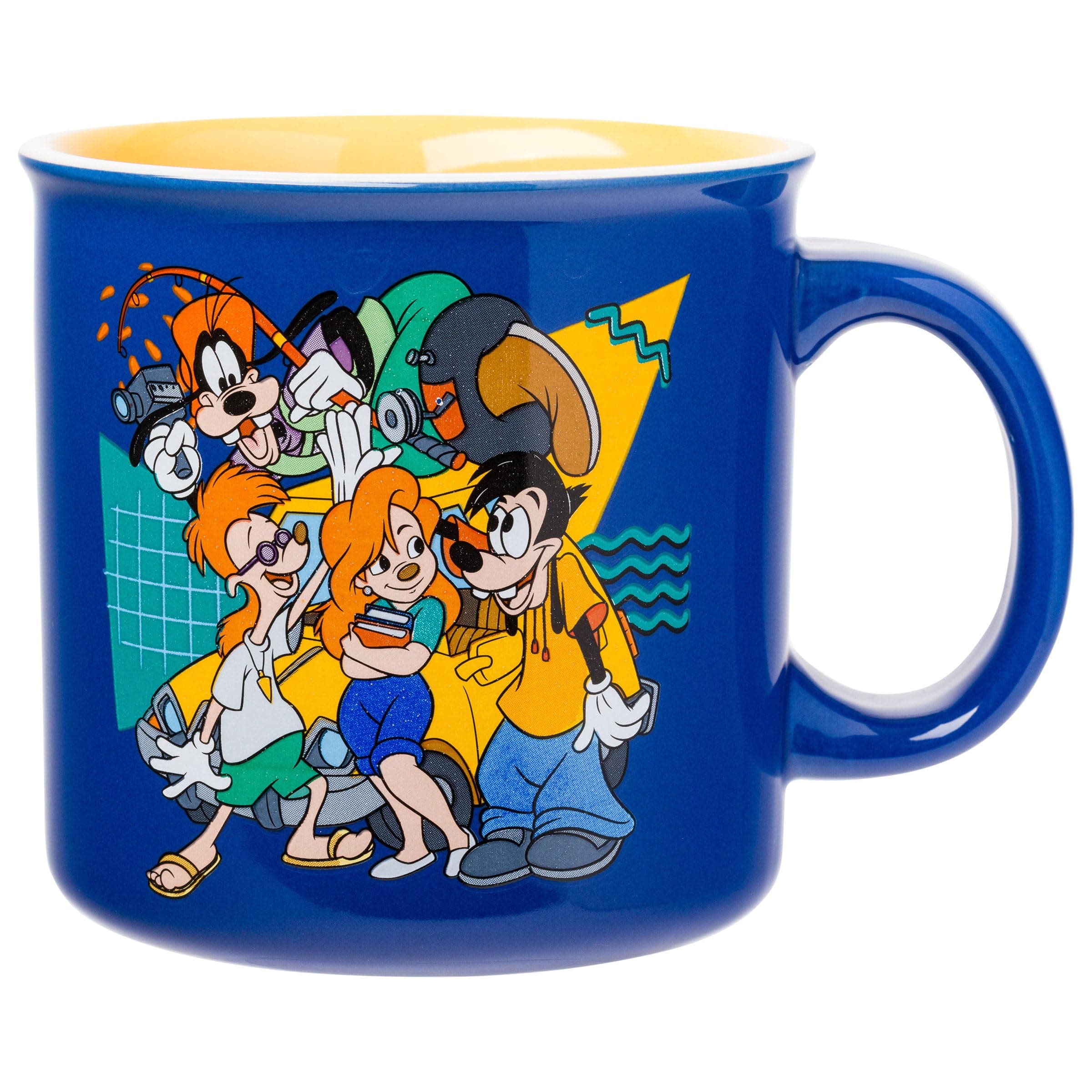 Silver Buffalo Disney A Goofy Movie Retro Ceramic Camper Mug Featuring Goofy, Max Goof, Roxanne, and Bobby Zimmeruski, 20 Ounces