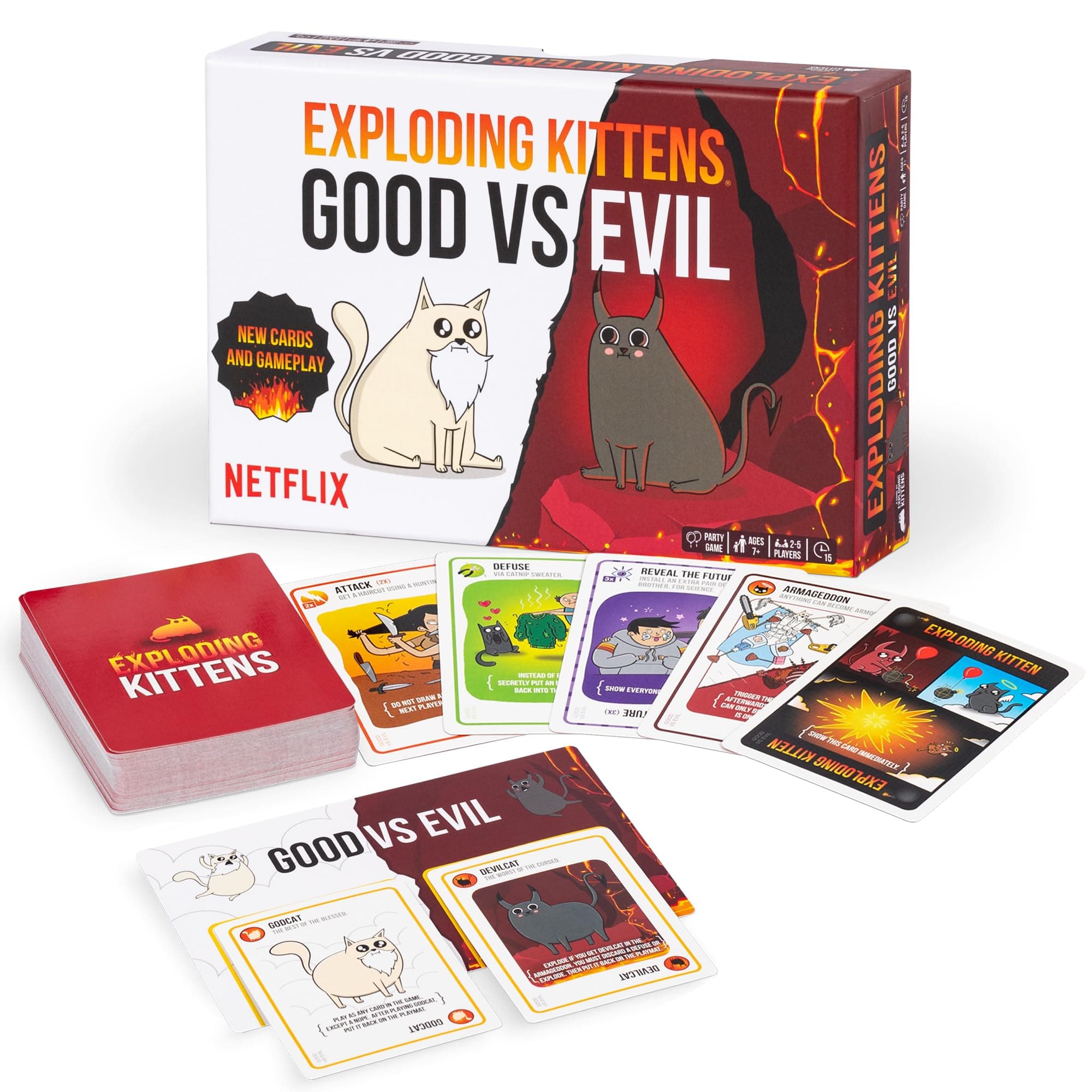 – Exploding Kittens - Good vs. Evil - 2-5 Players - Ages 7+ - Inspired by Netflix Show - High Stakes Family Card Game - Ideal for Party, Family Night - Animated Netflix Show