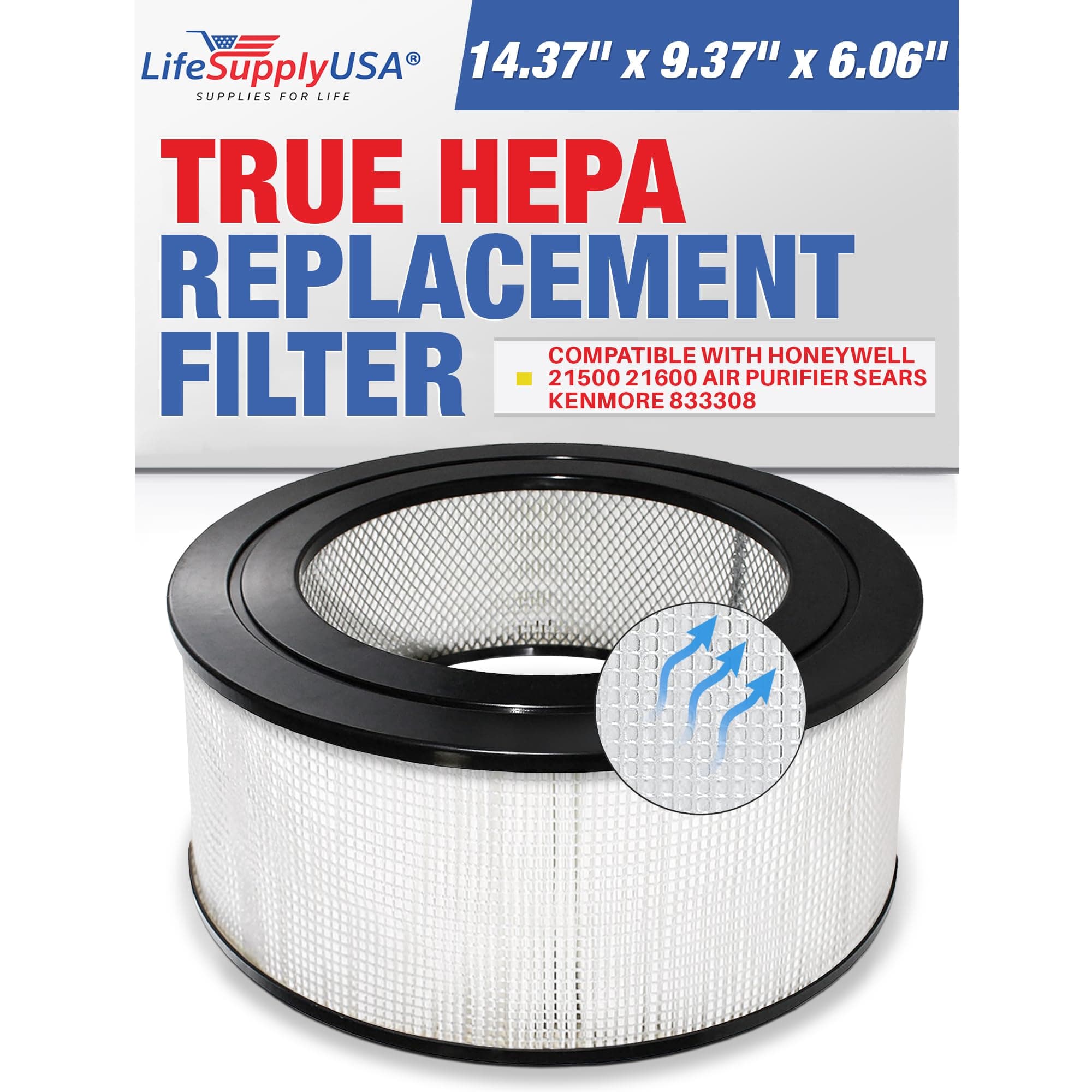 LifeSupplyUSATrue HEPA Filter Replacement Compatible with Honeywell 21500 21600 Sears Kenmore 833308 Air Purifier