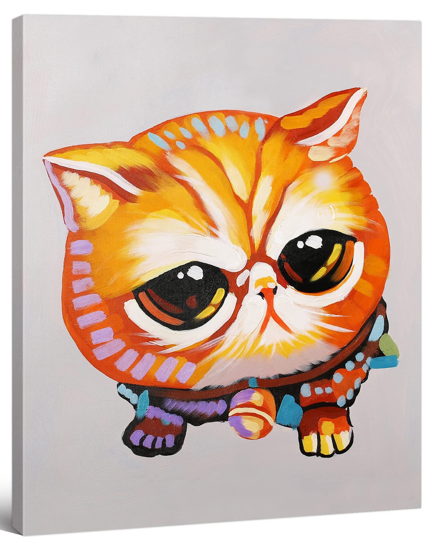 Modern Animal Pop Art - Framed - Big Eyed Cat Canvas Print Home Decor Wall Art, Gallery Wrap Inner Frame, 24x30